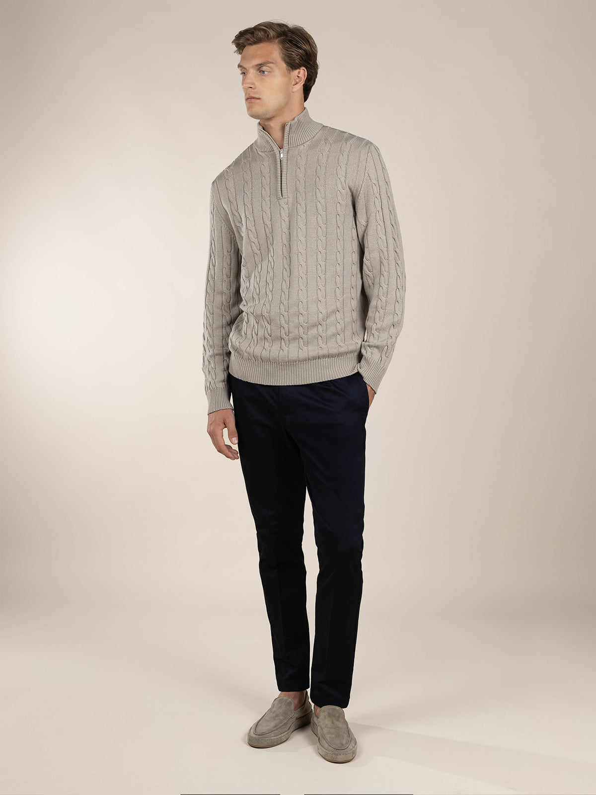 LeClub™ | Zipper Cable Sweater Greige