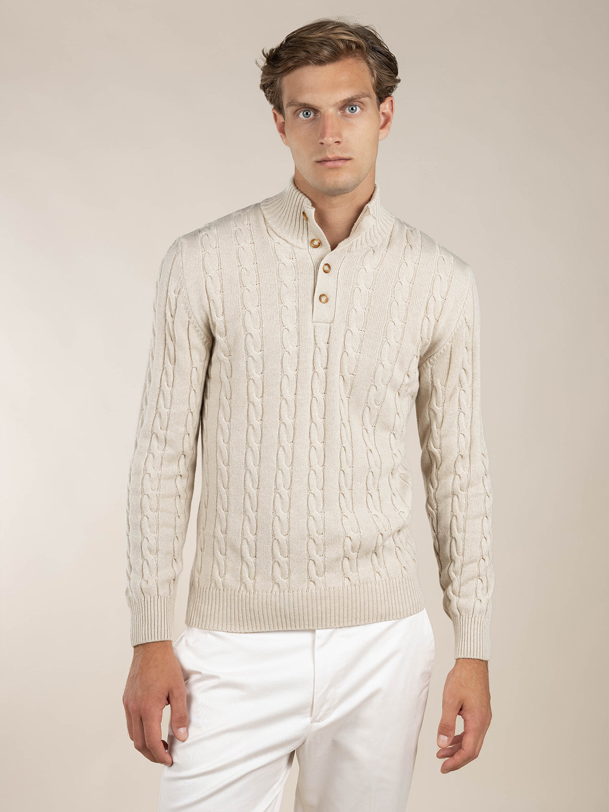LeClub™ | Light Beige Winter Button Sweater