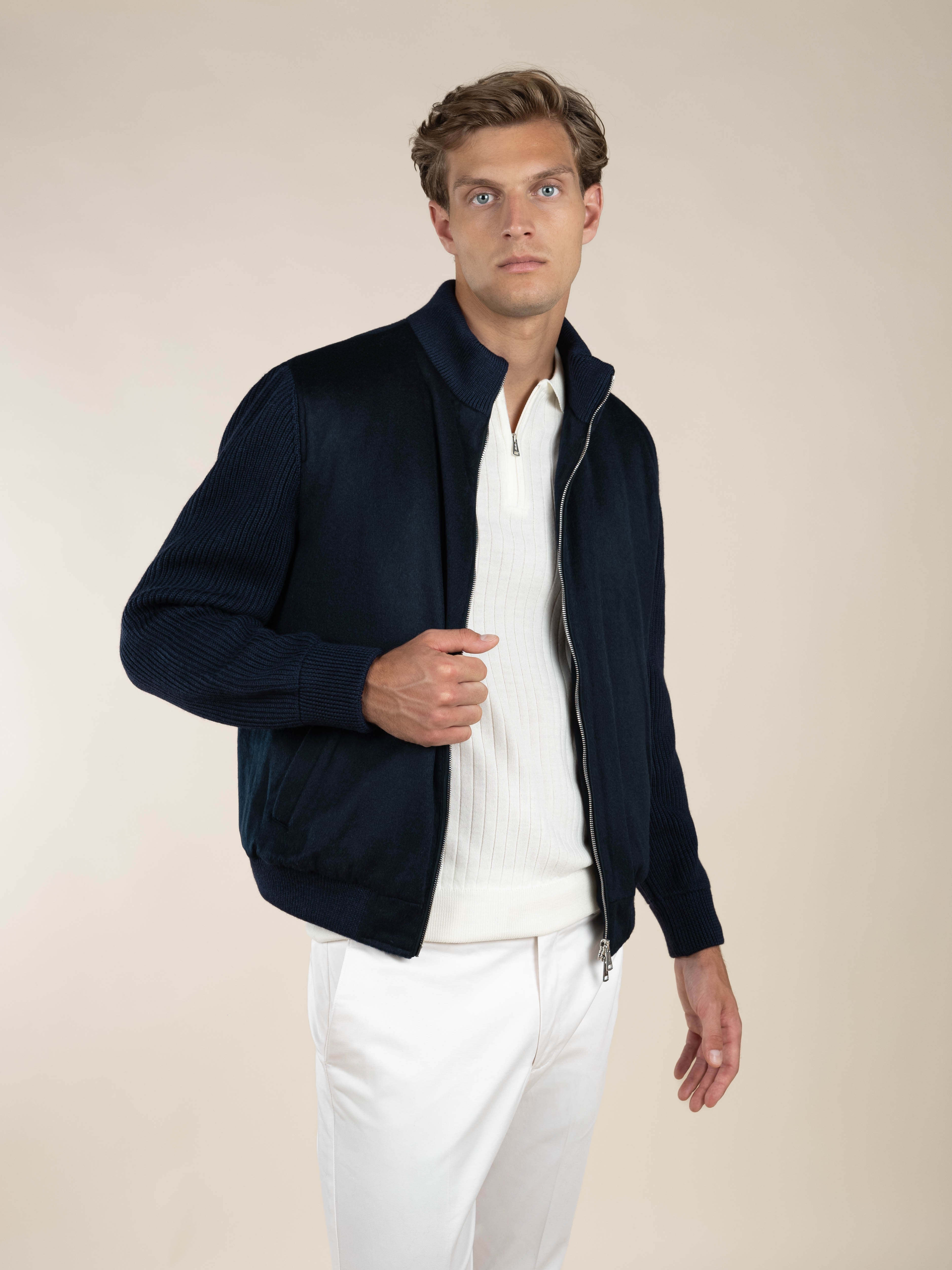 LeClub™ | Navy Cashmere Bomber Jacket