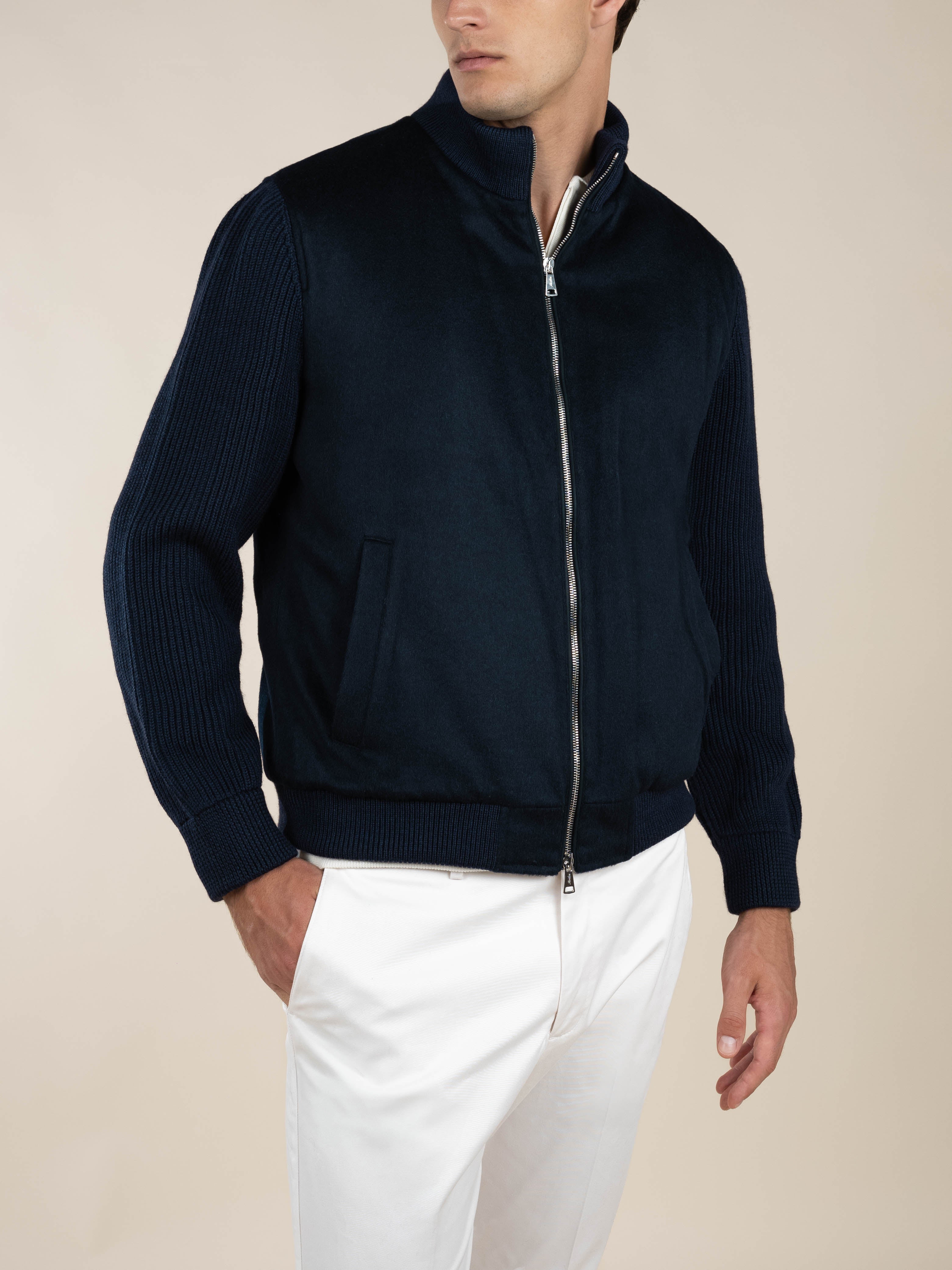 LeClub™ | Navy Cashmere Bomber Jacket