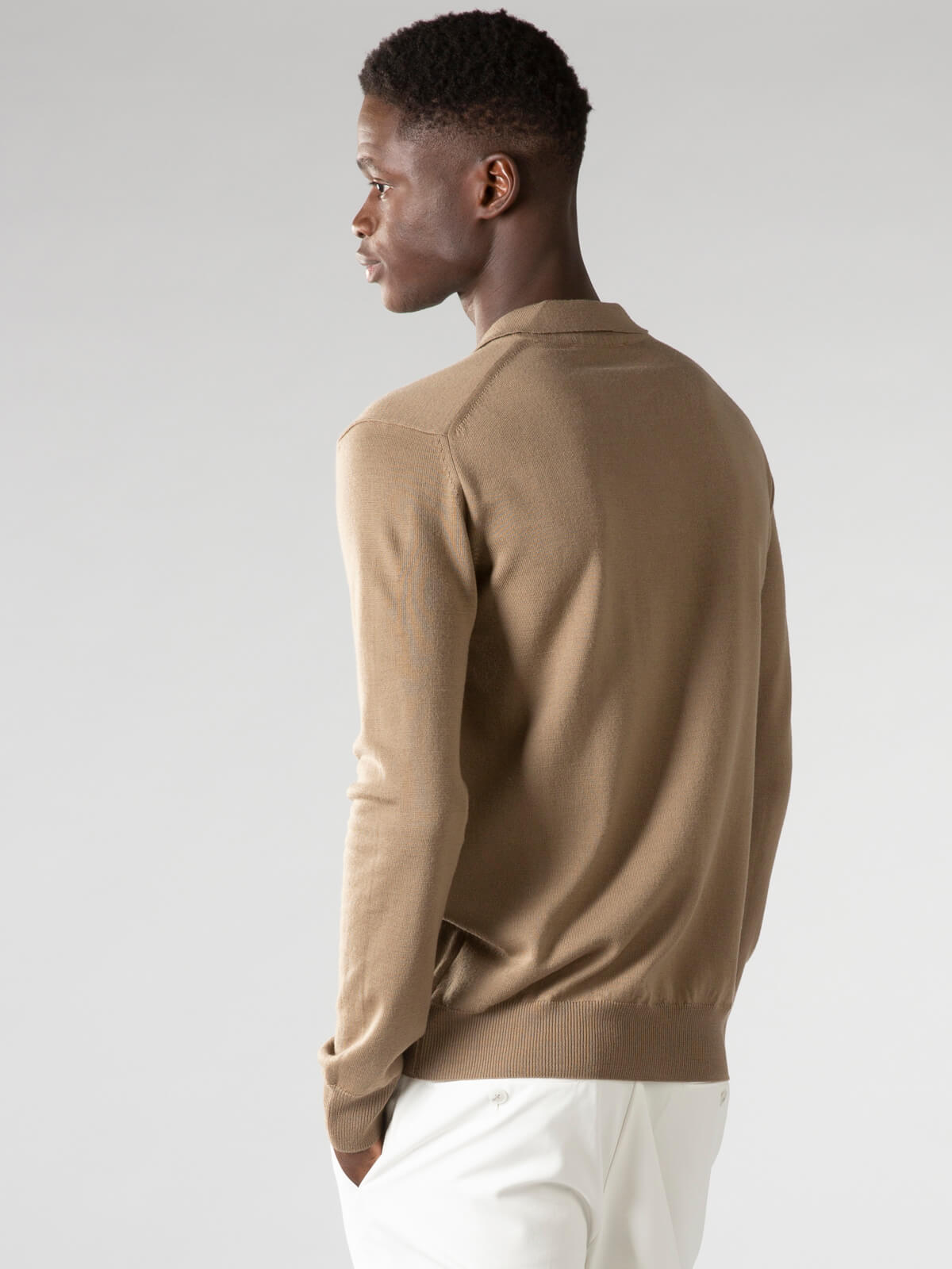 LeClub™ | Extrafine Merino Buttonless Polo Taupe