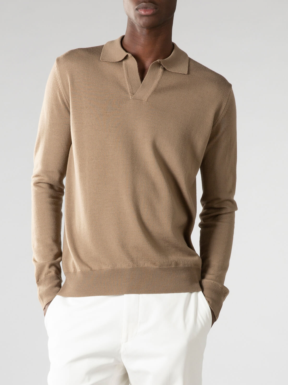 LeClub™ | Extrafine Merino Buttonless Polo Taupe
