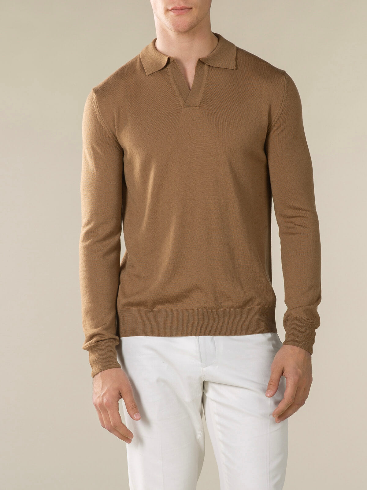 LeClub™ | Extrafine Merino Polo Caramel