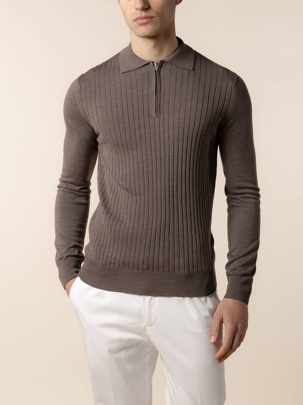 LeClub™ | Ribbed Zipper Polo Ash Grey