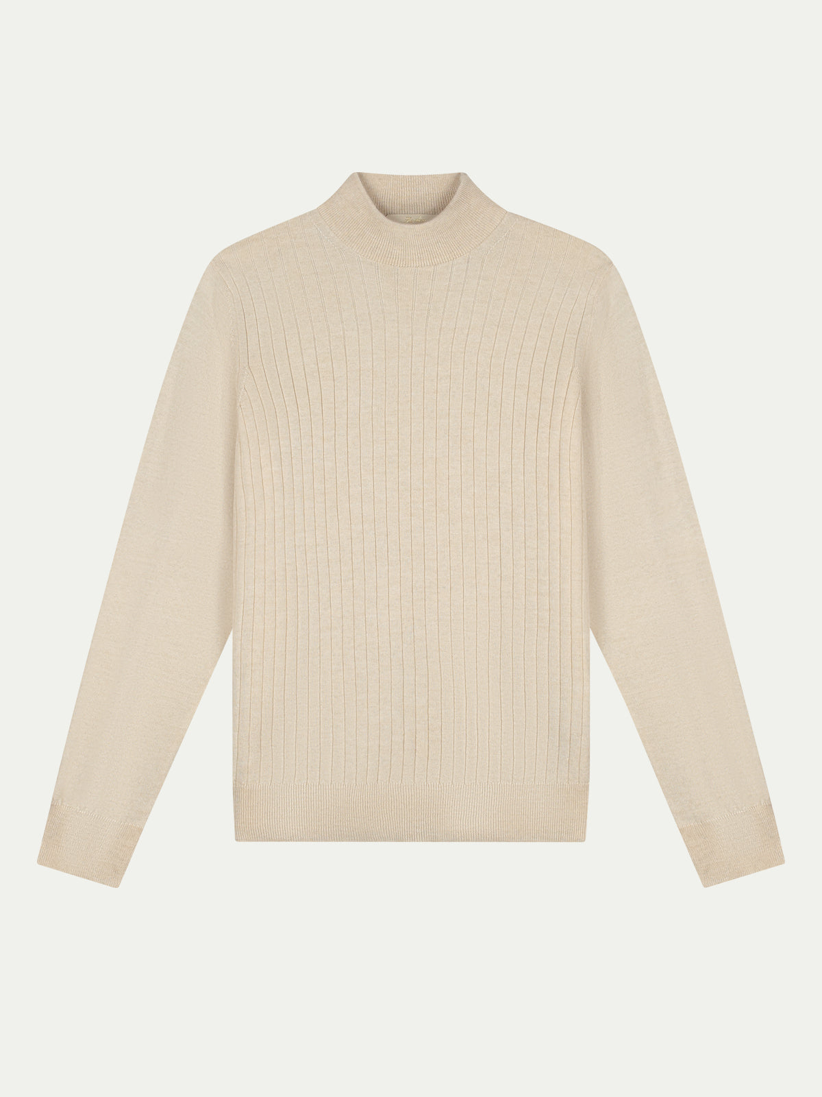 LeClub™ | Extrafine Merino Ribbed Mockneck Light Beige