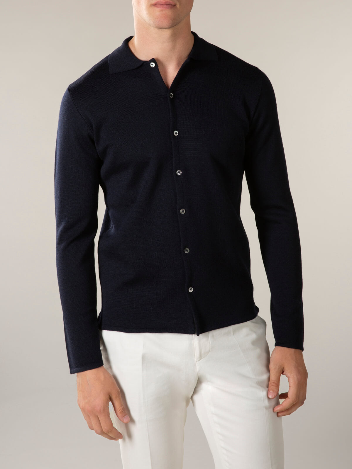 LeClub™ | Extrafine Merino Knitted Shirt Navy
