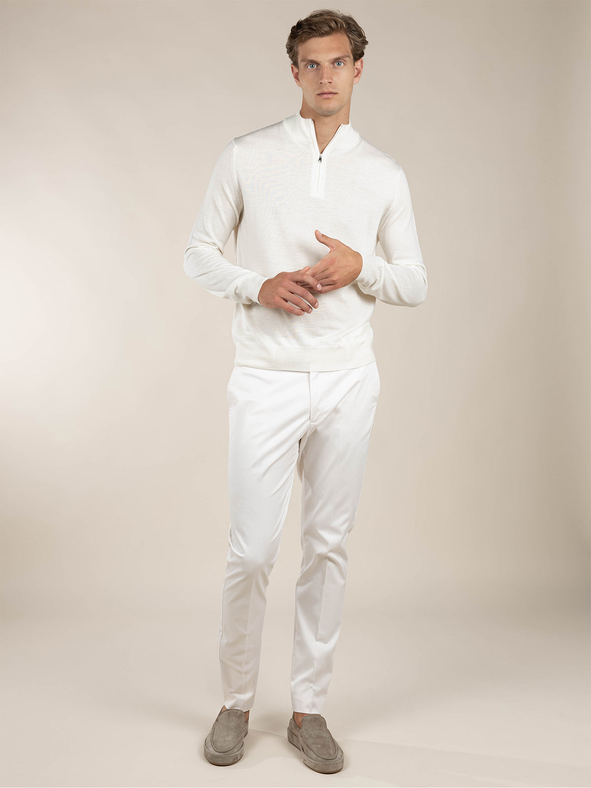 LeClub™ | Extrafine Merino Zipper Sweater Ivory