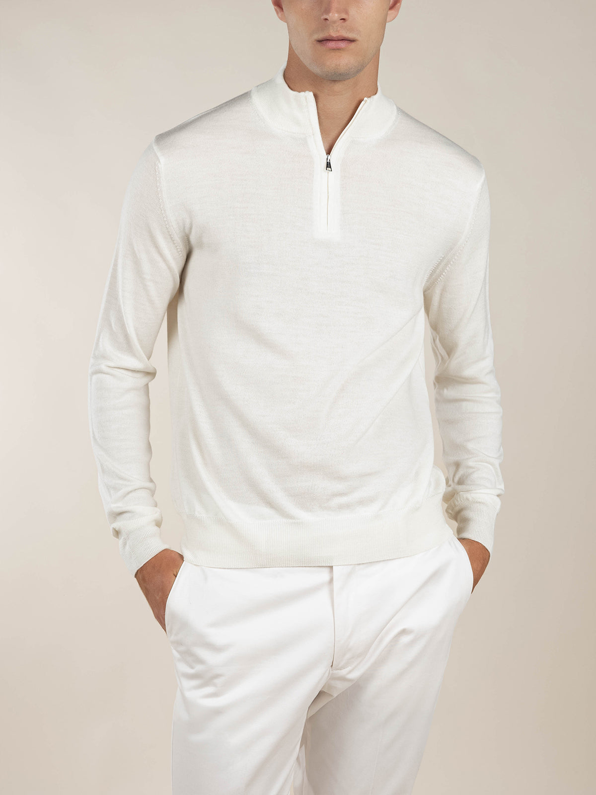 LeClub™ | Extrafine Merino Zipper Sweater Ivory