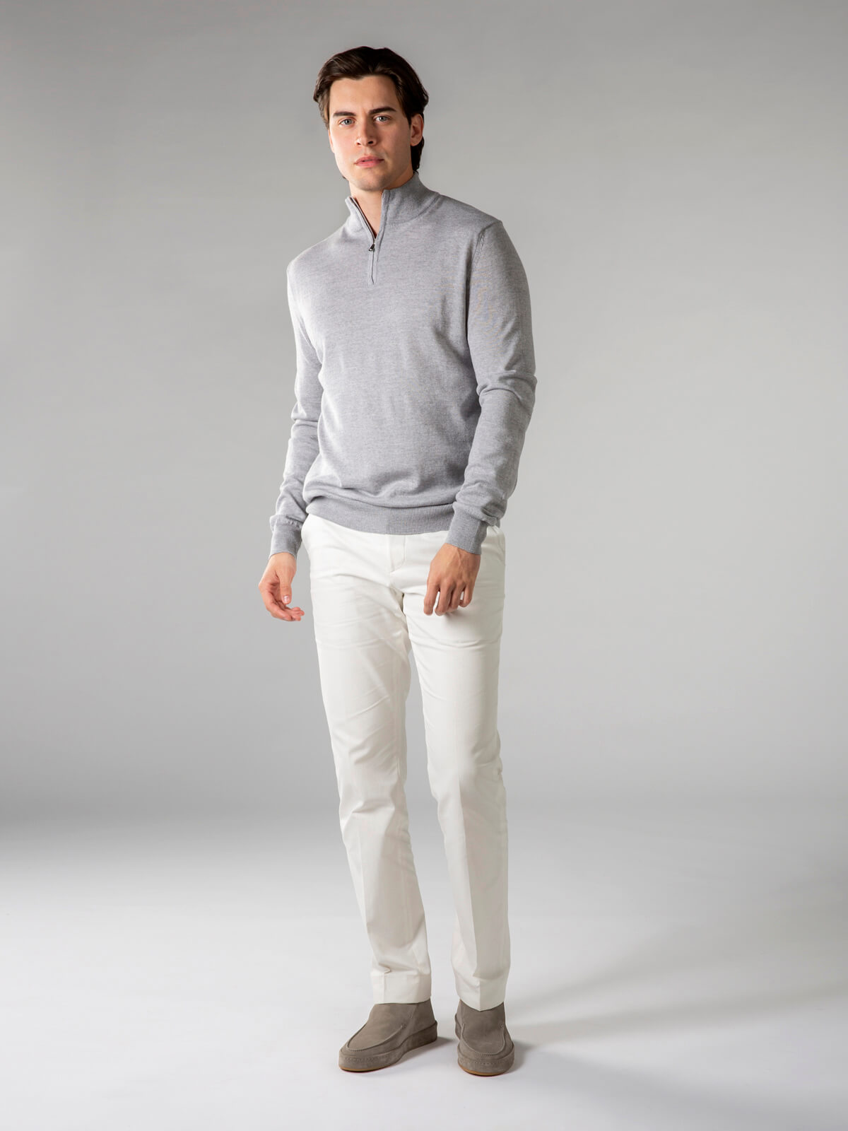 LeClub™ | Extrafine Merino Zipper Sweater Light Grey
