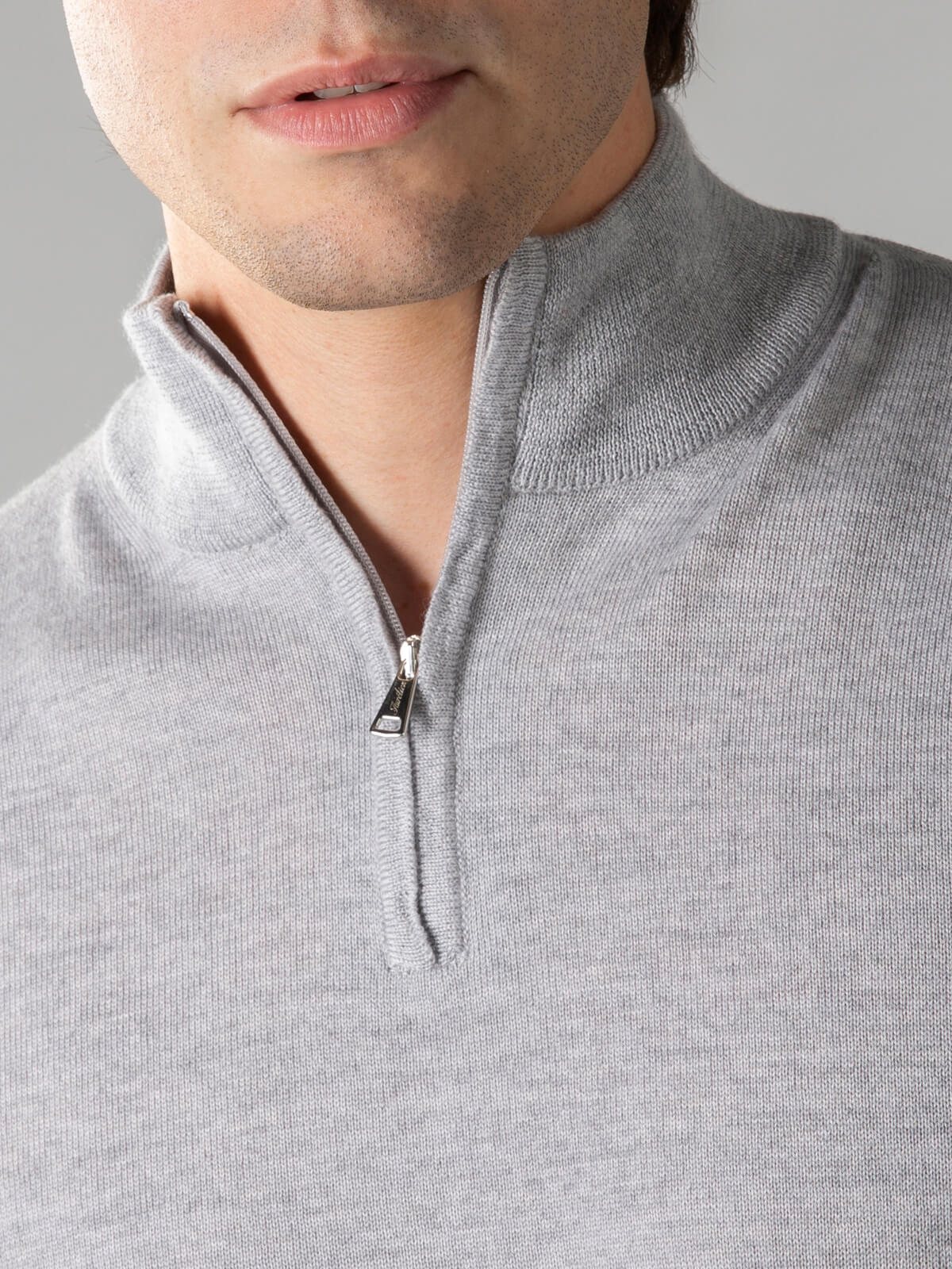 LeClub™ | Extrafine Merino Zipper Sweater Light Grey