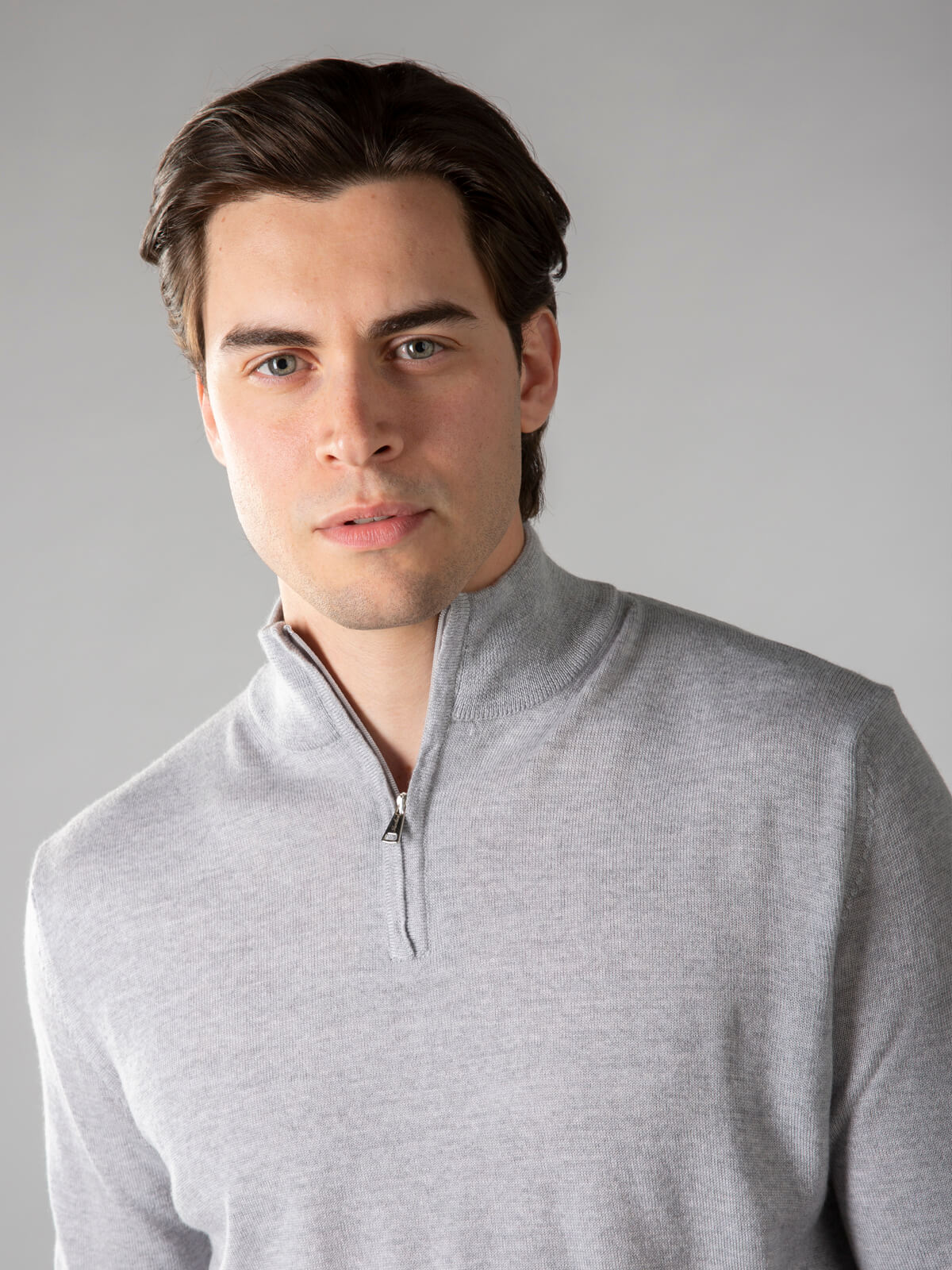 LeClub™ | Extrafine Merino Zipper Sweater Light Grey