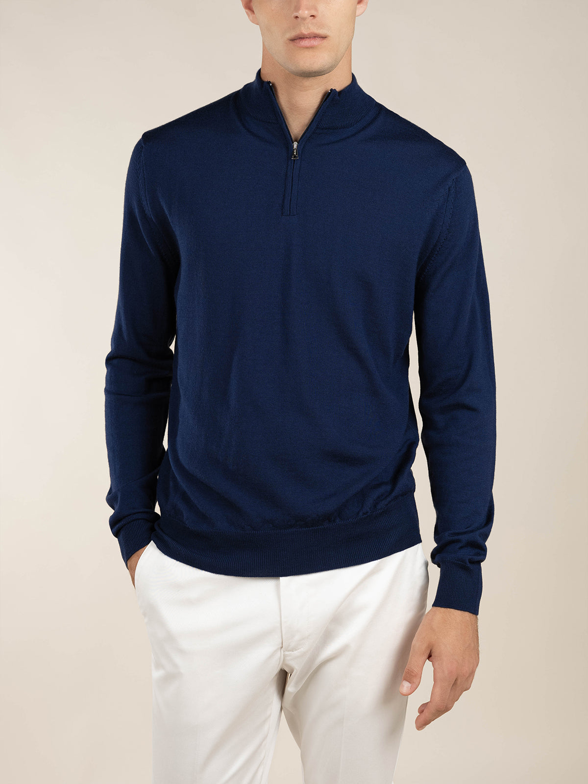 LeClub™ | Extrafine Merino Zipper Sweater Steel Blue