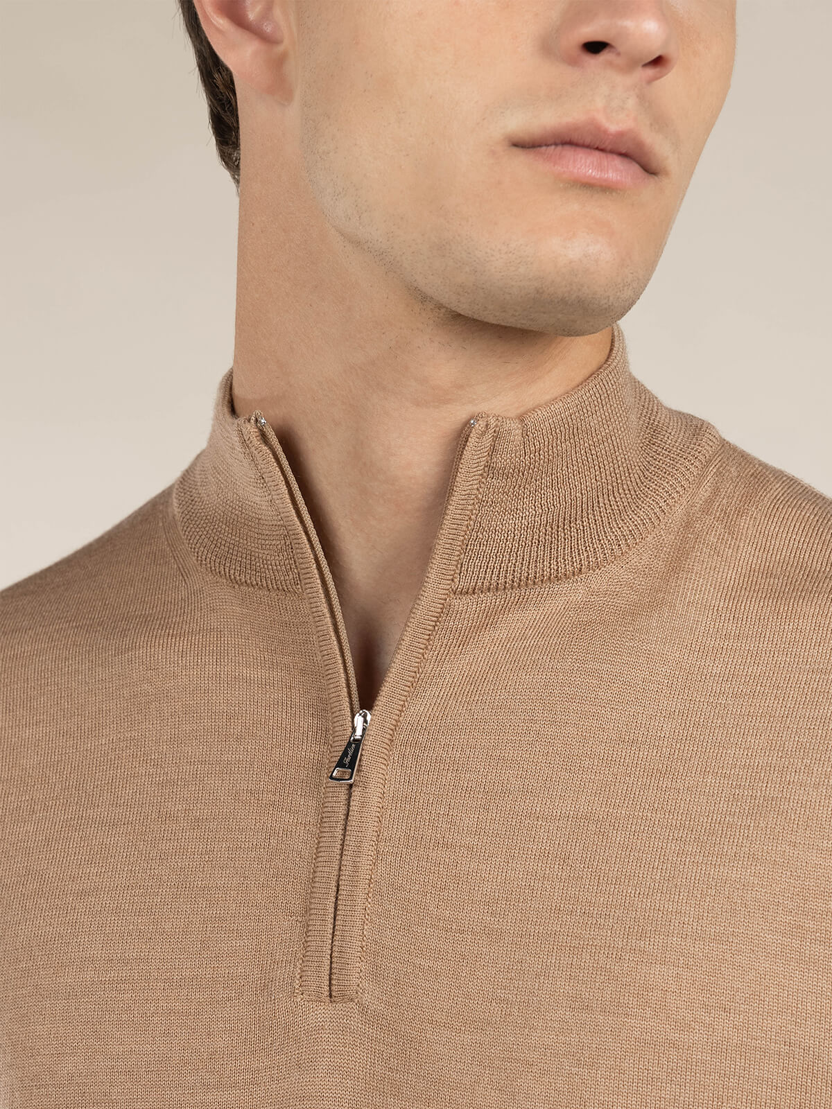 LeClub™ | Extrafine Merino Zipper Sweater Beige