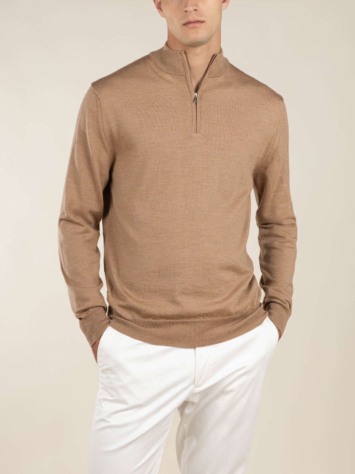 LeClub™ | Extrafine Merino Zipper Sweater Beige