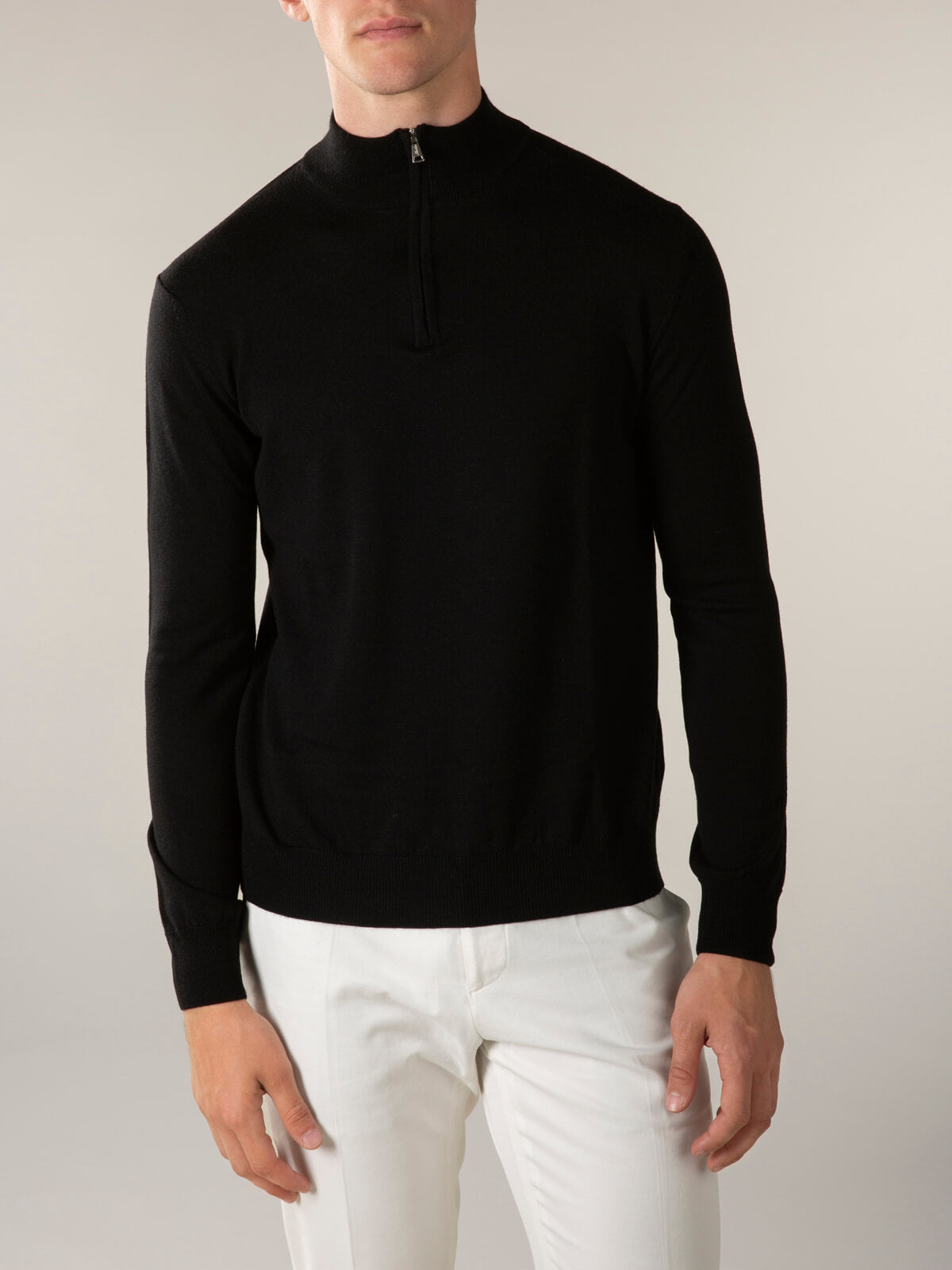 LeClub™ | Extrafine Merino Zipper Sweater Black