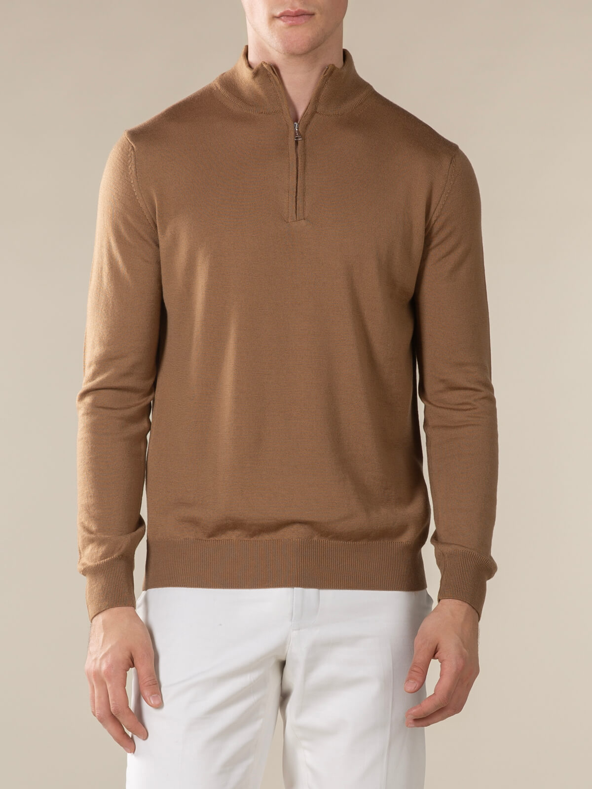 LeClub™ | Extrafine Merino Zipper Sweater Caramel