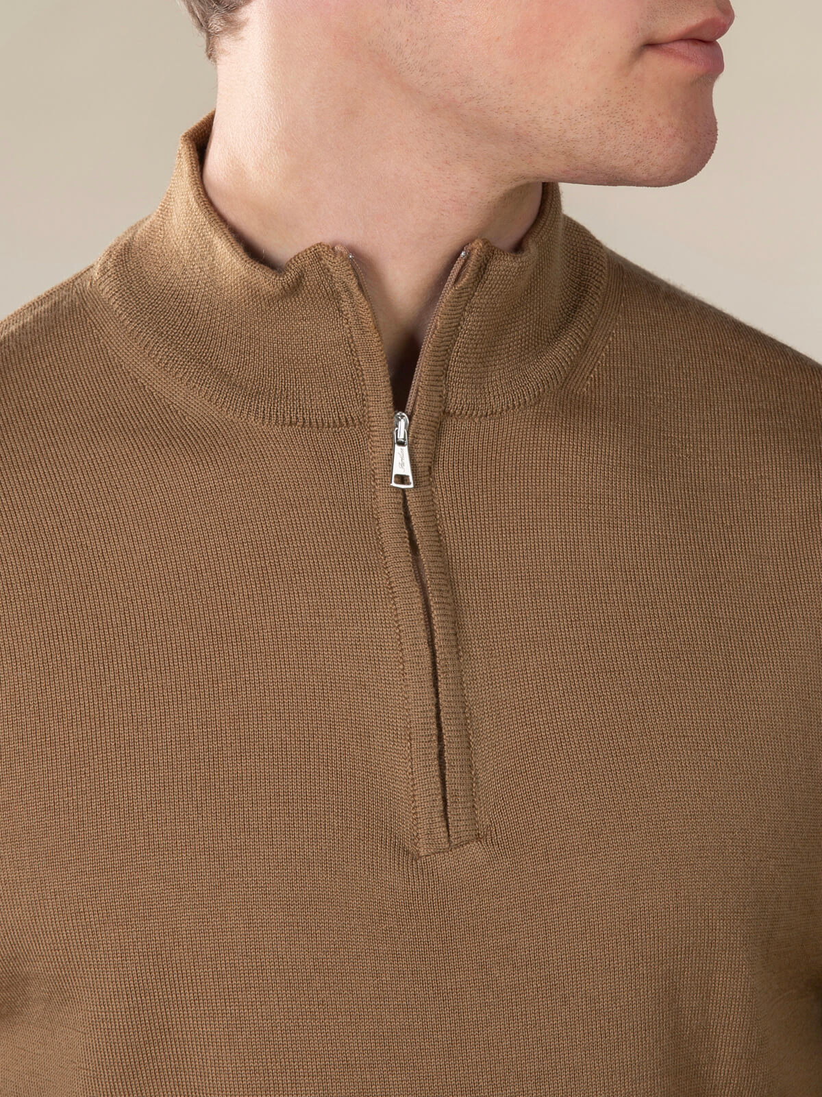 LeClub™ | Extrafine Merino Zipper Sweater Caramel