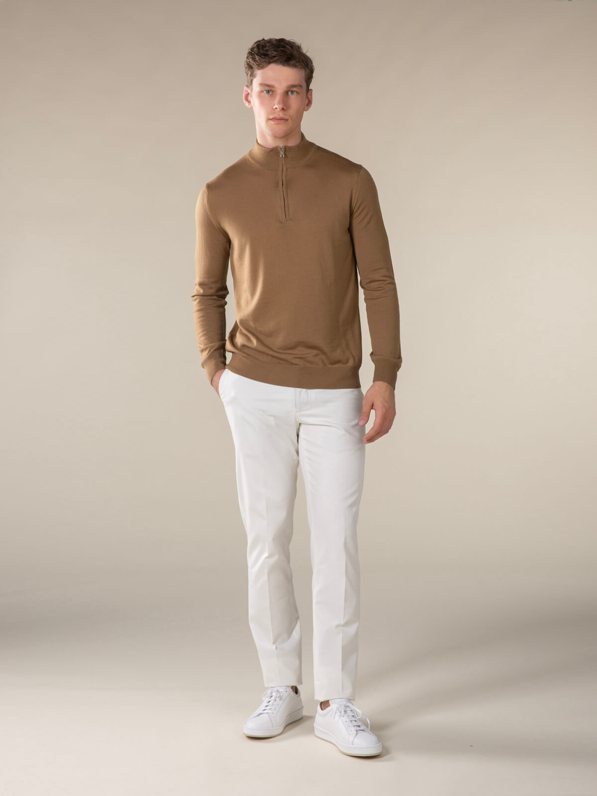LeClub™ | Extrafine Merino Zipper Sweater Caramel