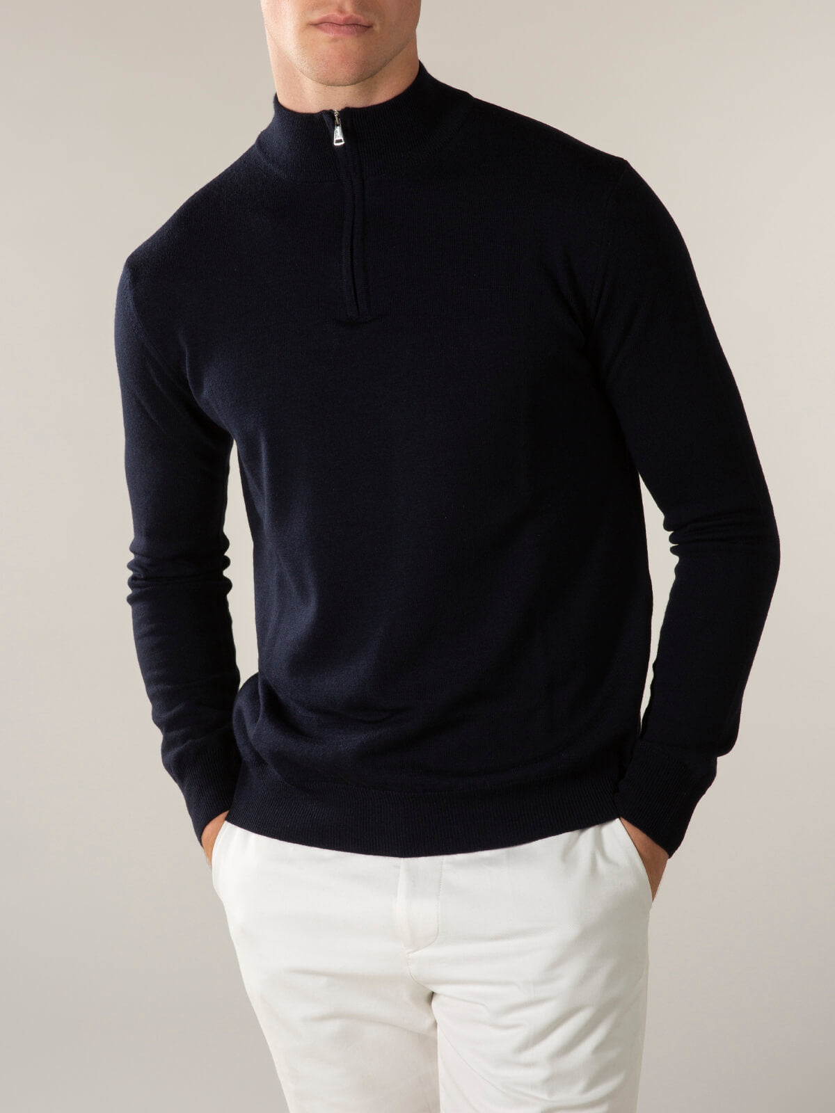 LeClub™ | Extrafine Merino Zipper Sweater Navy