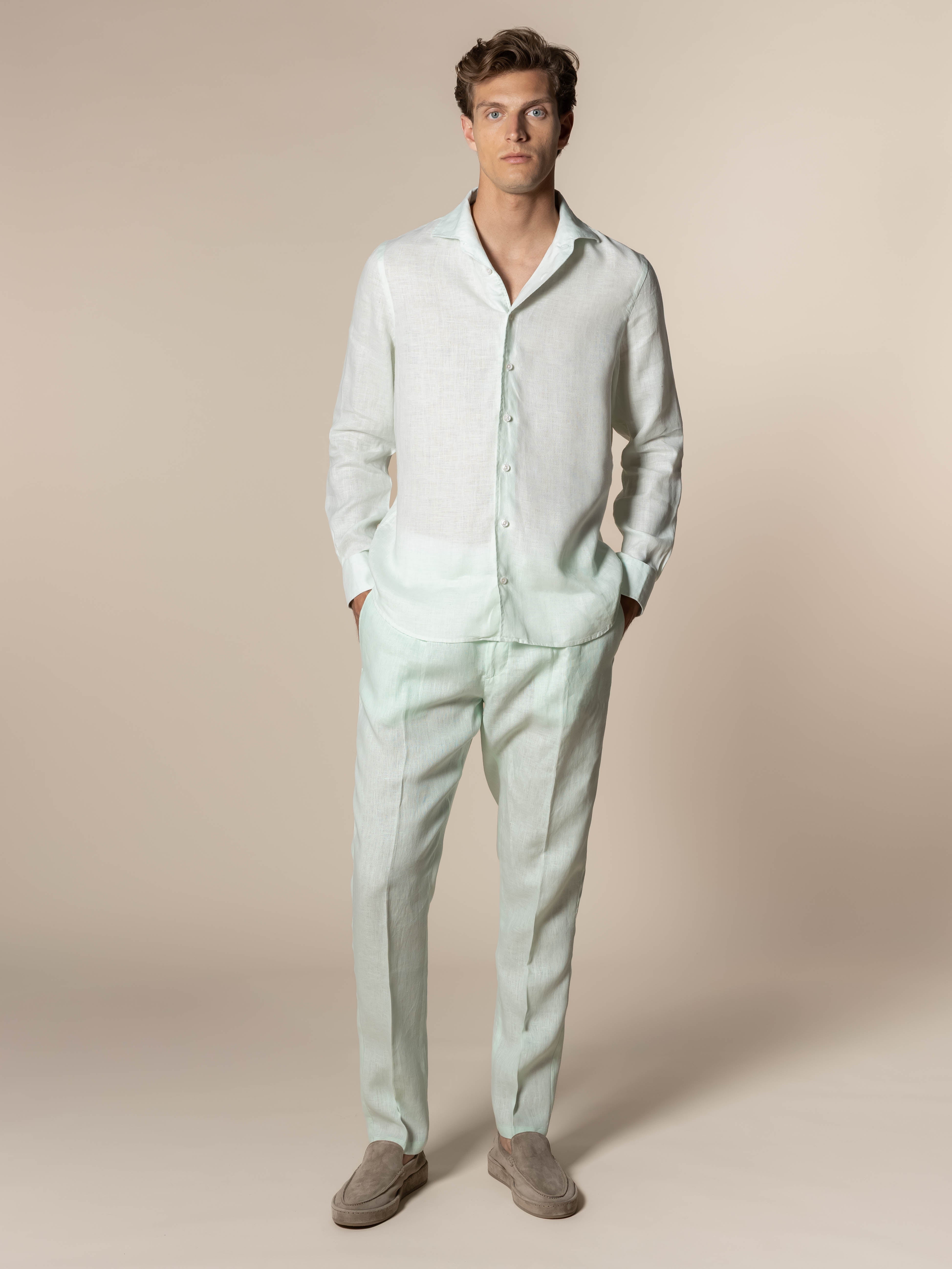 LeClub™ | Light Aqua Linen Seaside Trousers