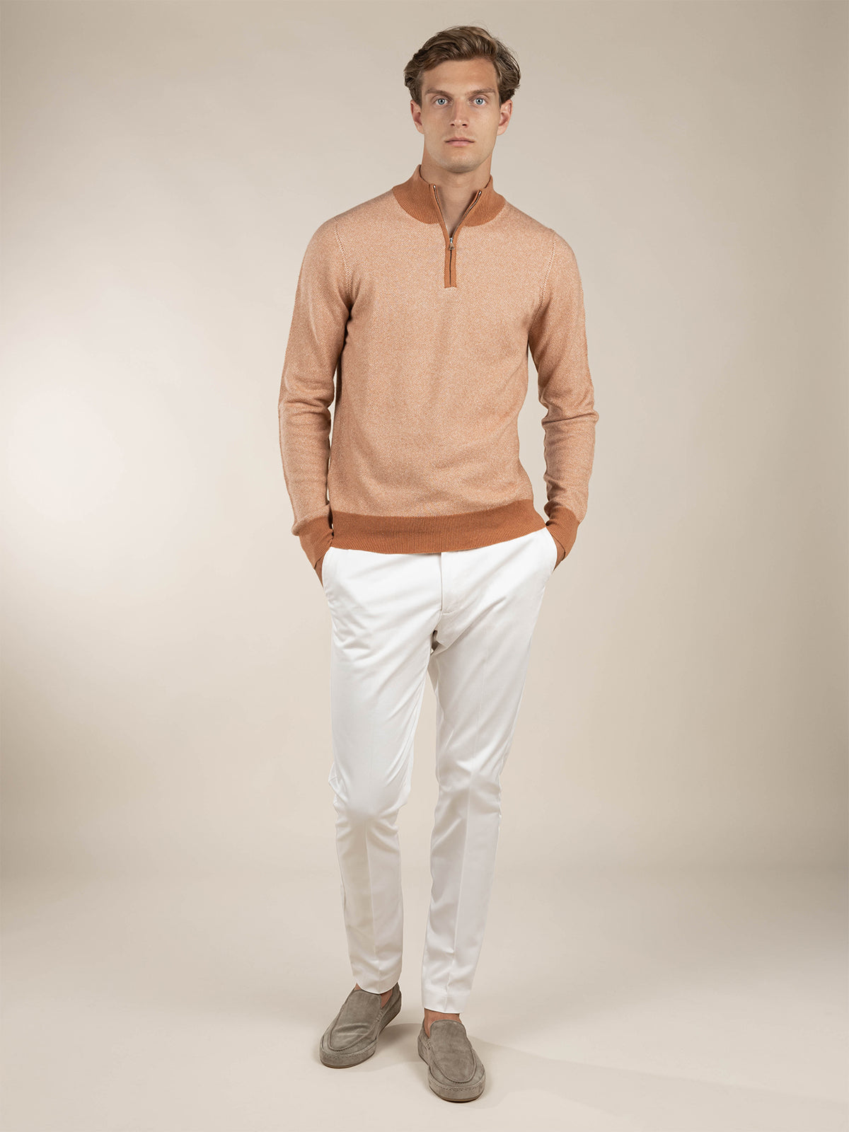 LeClub™ | Caramel Jacquard Zipper Sweater