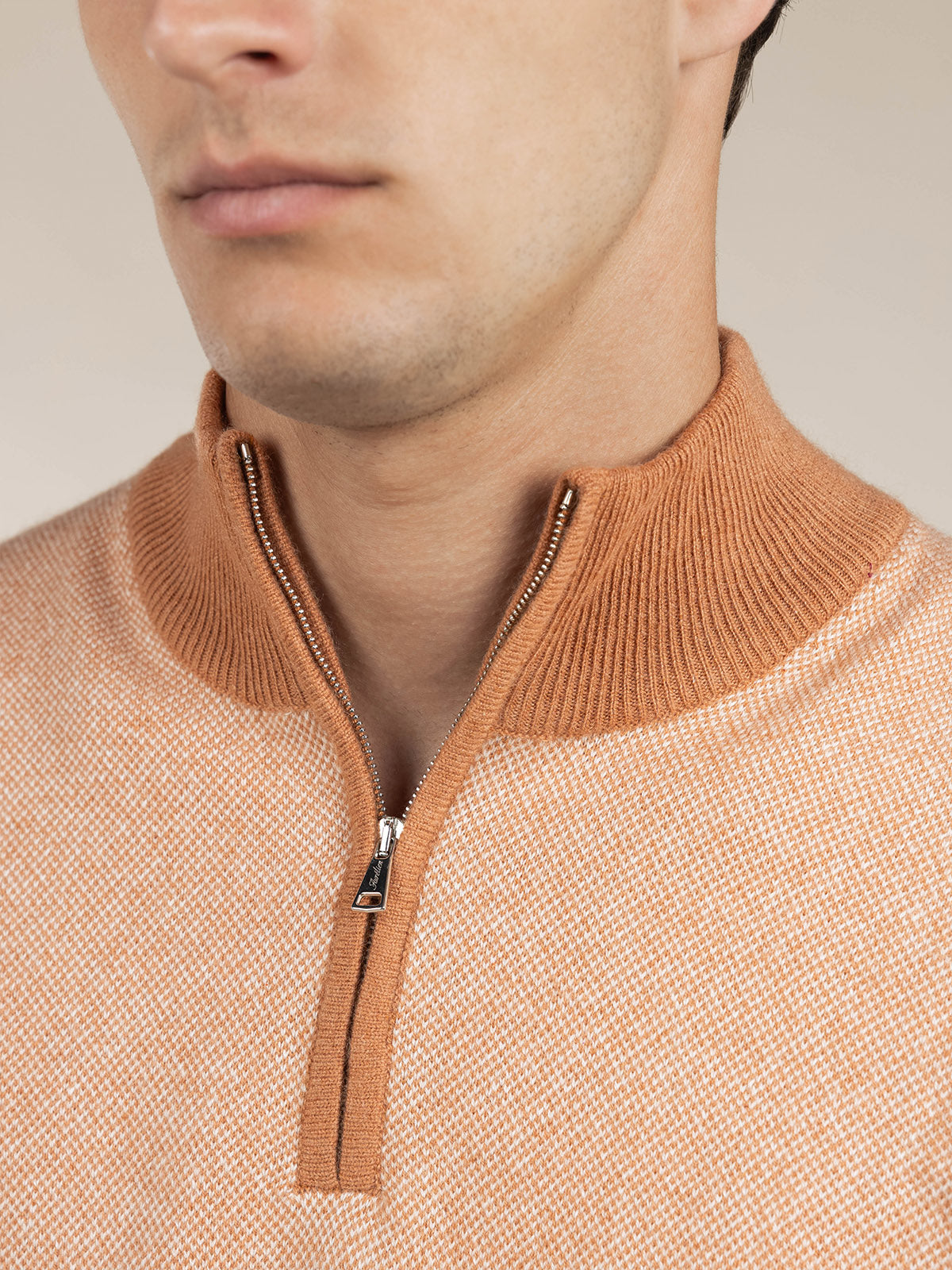 LeClub™ | Caramel Jacquard Zipper Sweater