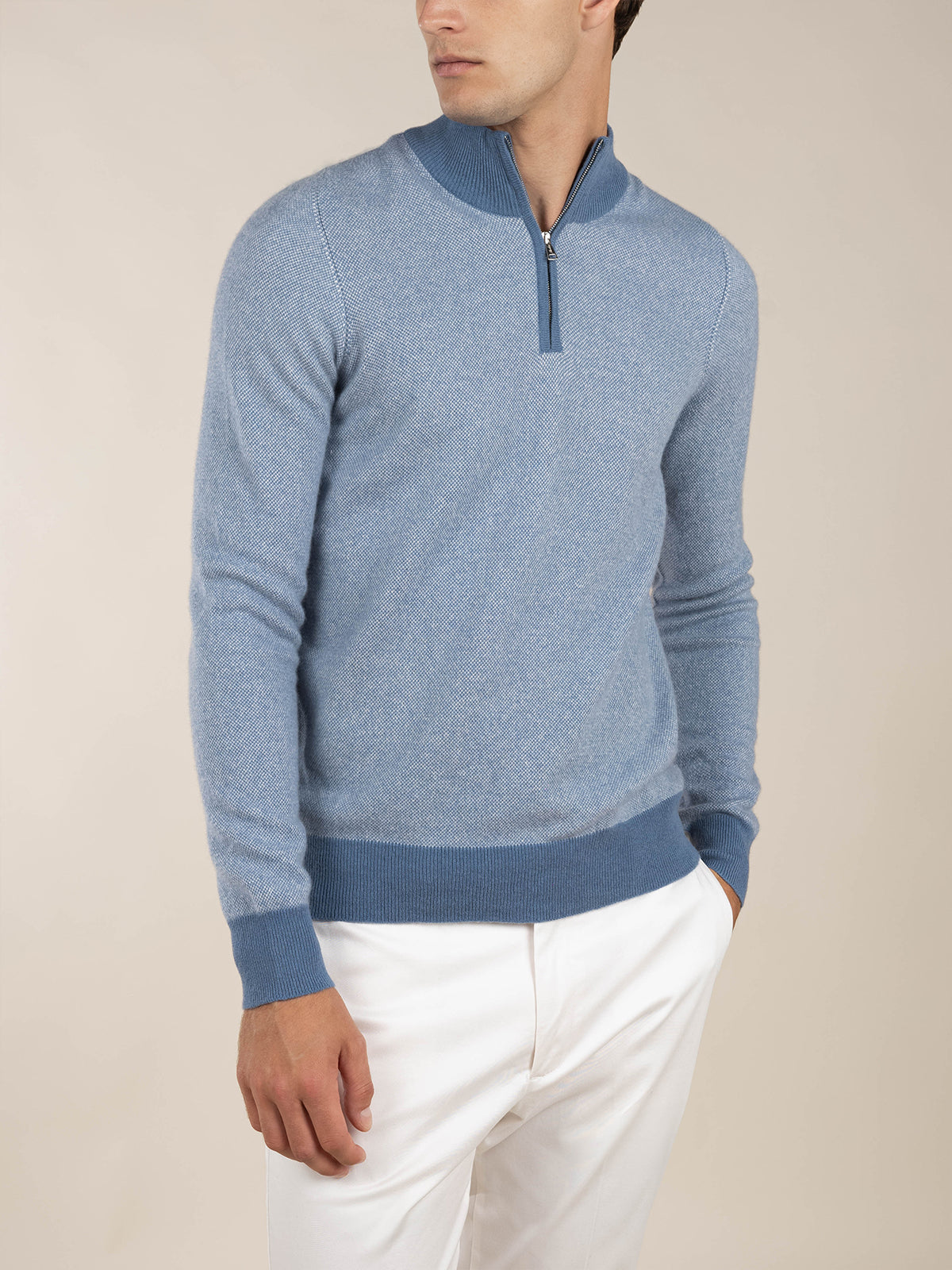 LeClub™ | Steel Blue Jacquard Zipper Sweater
