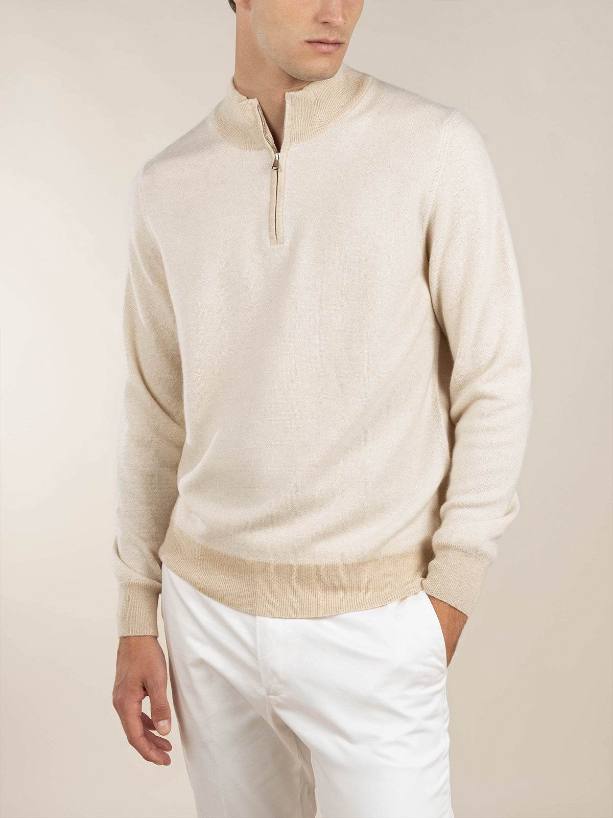 LeClub™ | Light Beige Jacquard Zipper Sweater