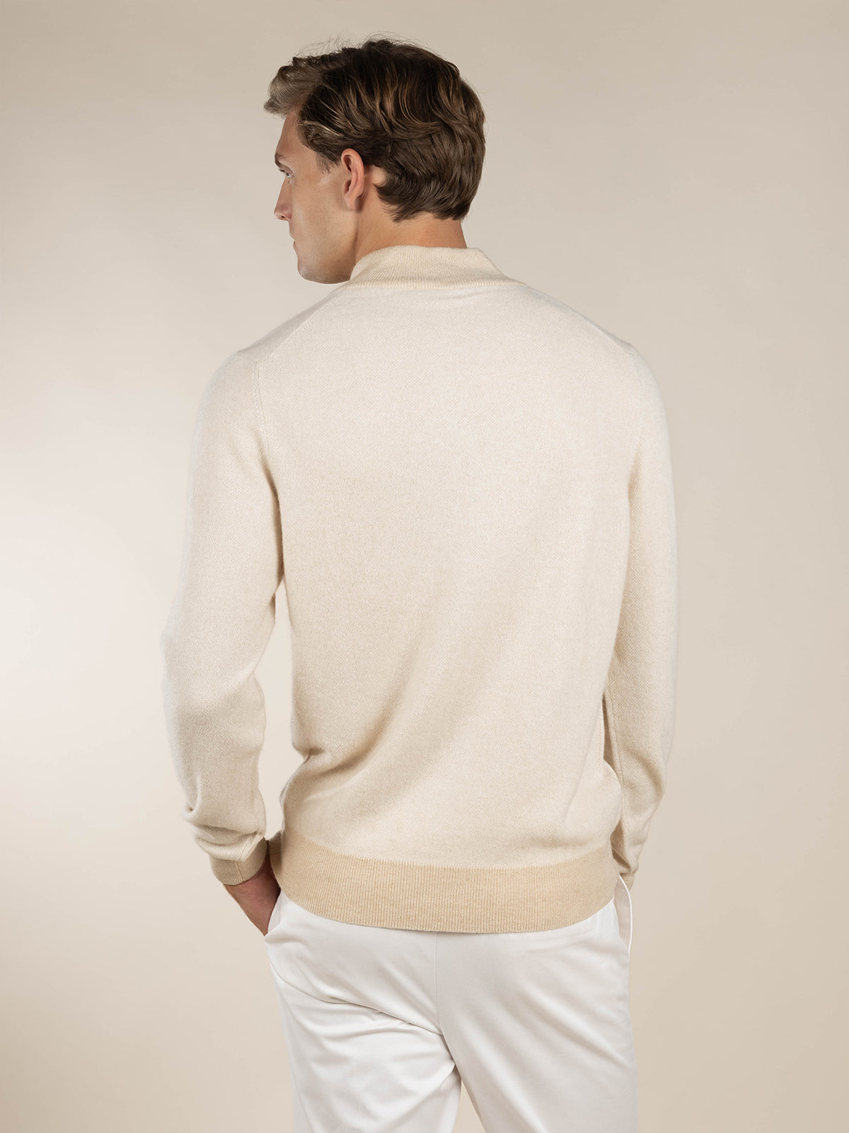 LeClub™ | Light Beige Jacquard Zipper Sweater