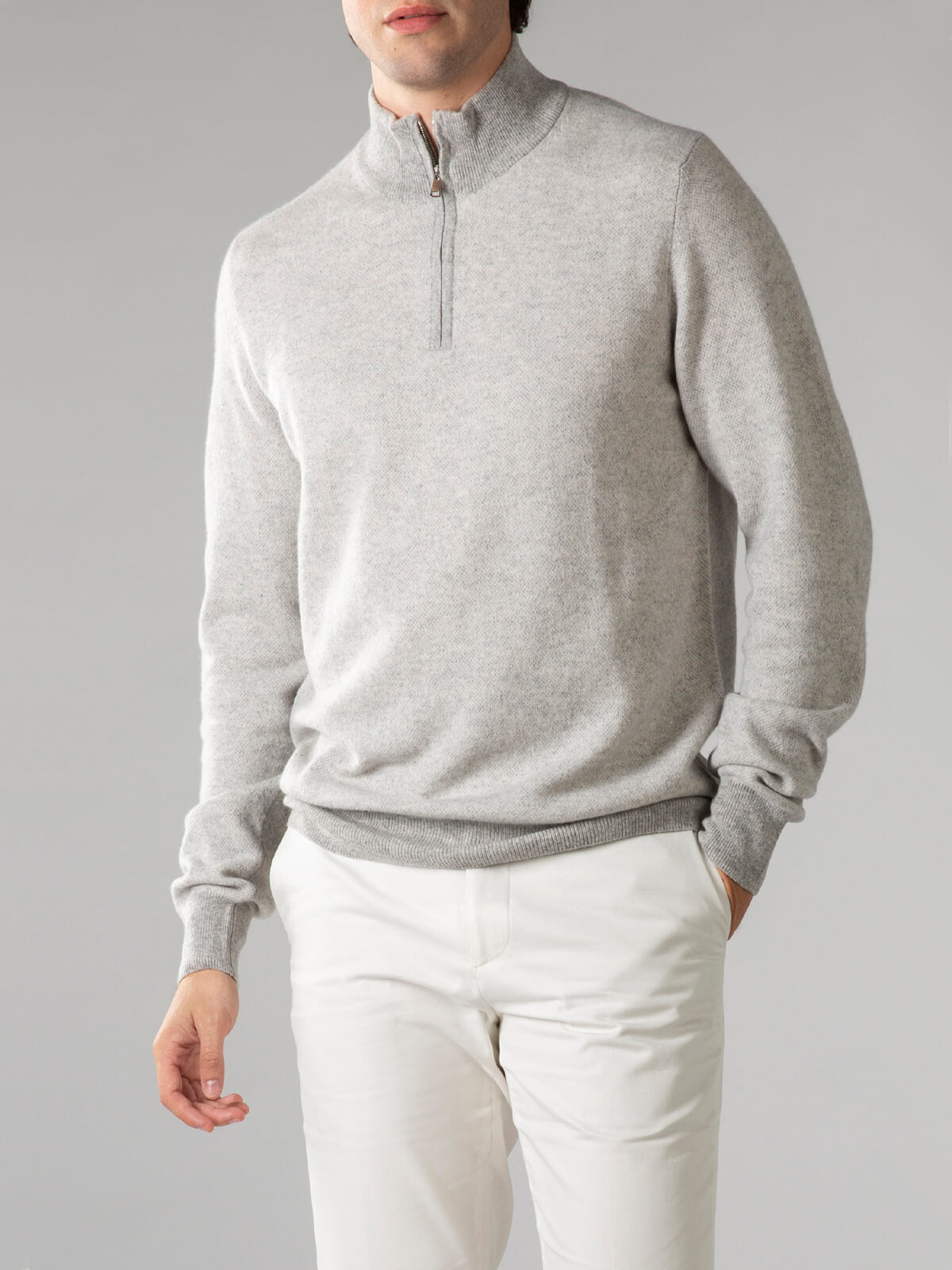 LeClub™ | Light Grey Jacquard Zipper Sweater