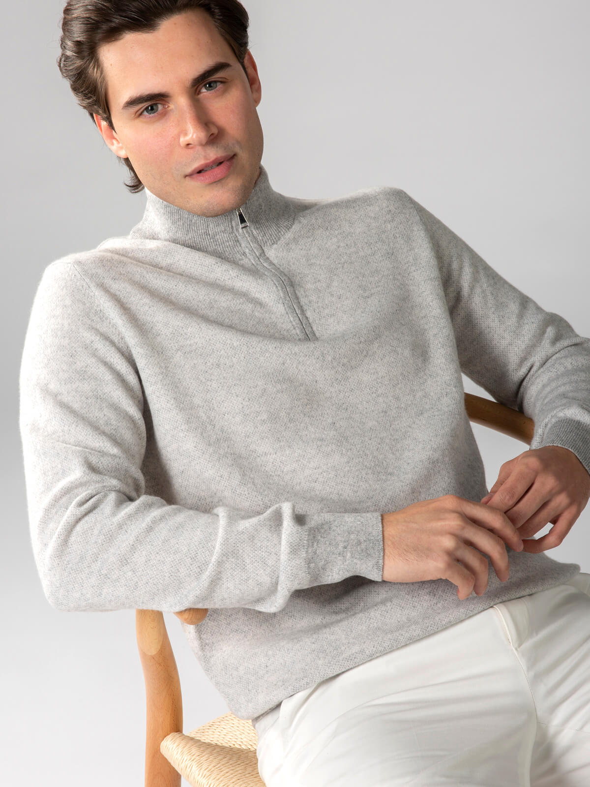 LeClub™ | Light Grey Jacquard Zipper Sweater