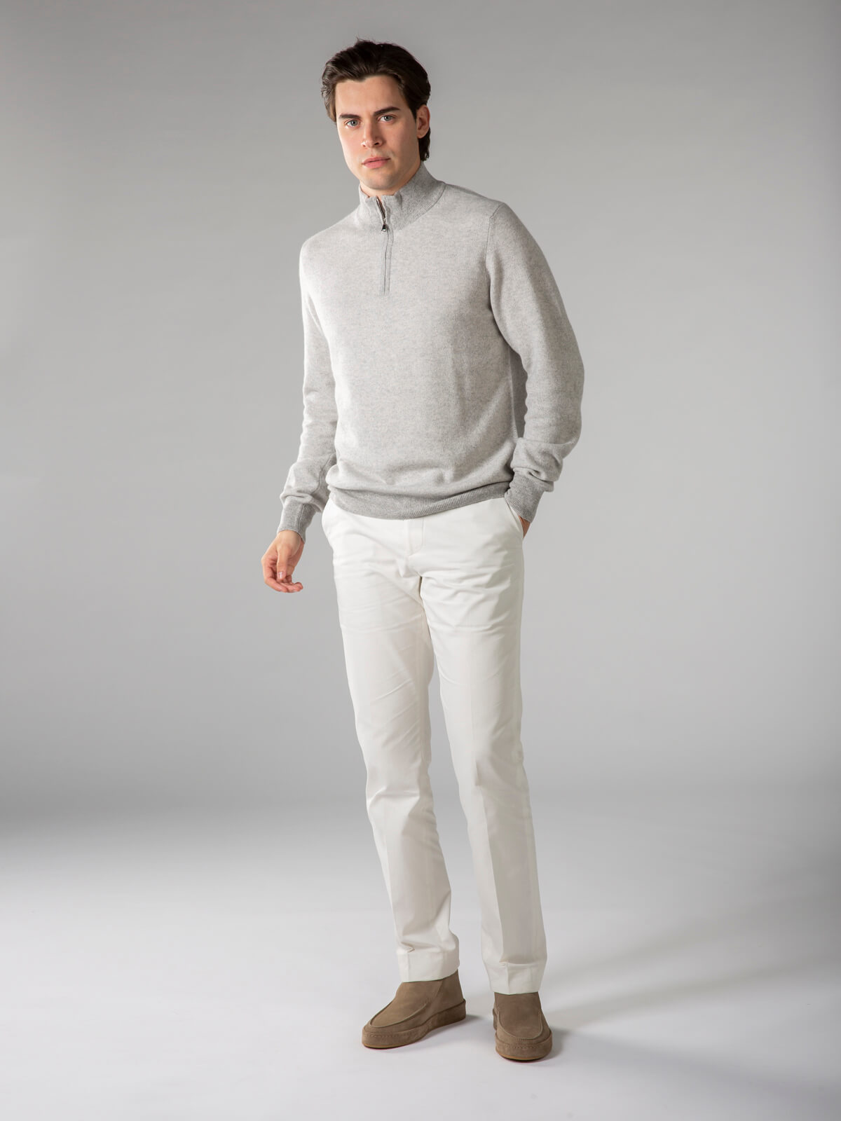 LeClub™ | Light Grey Jacquard Zipper Sweater