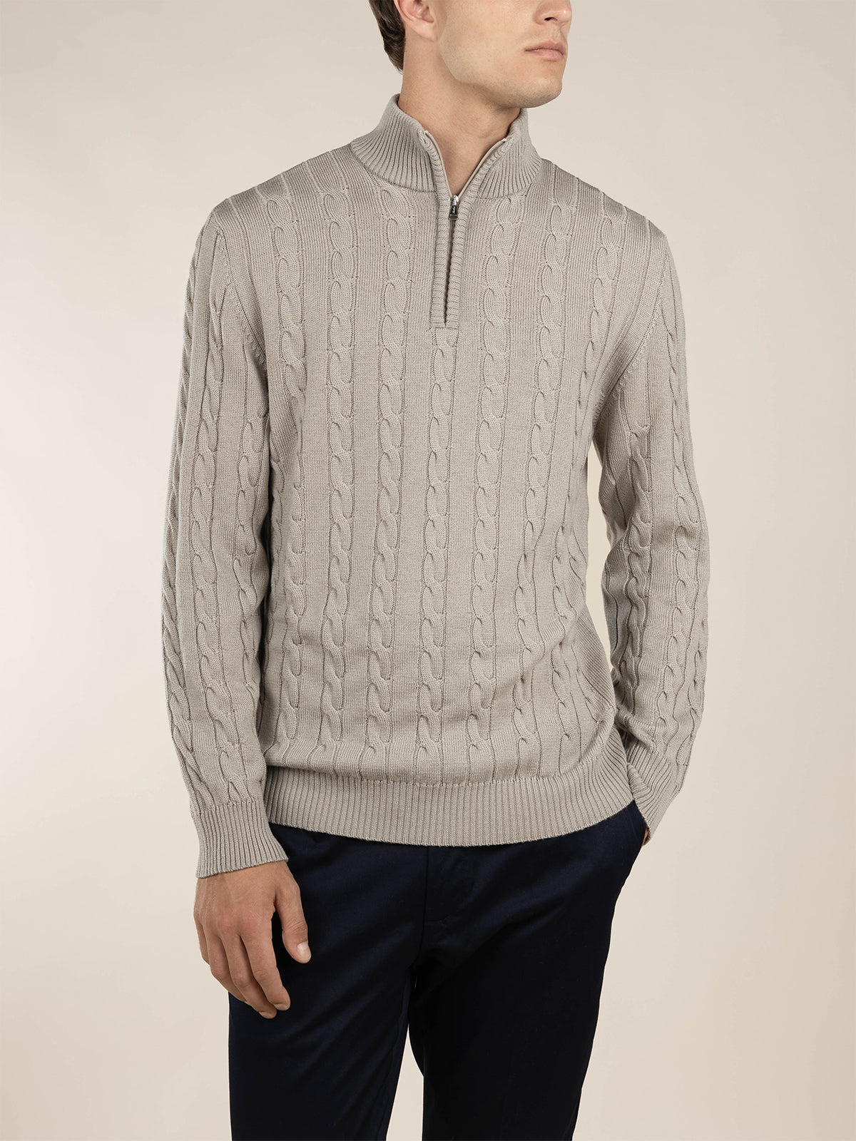 LeClub™ | Zipper Cable Sweater Greige