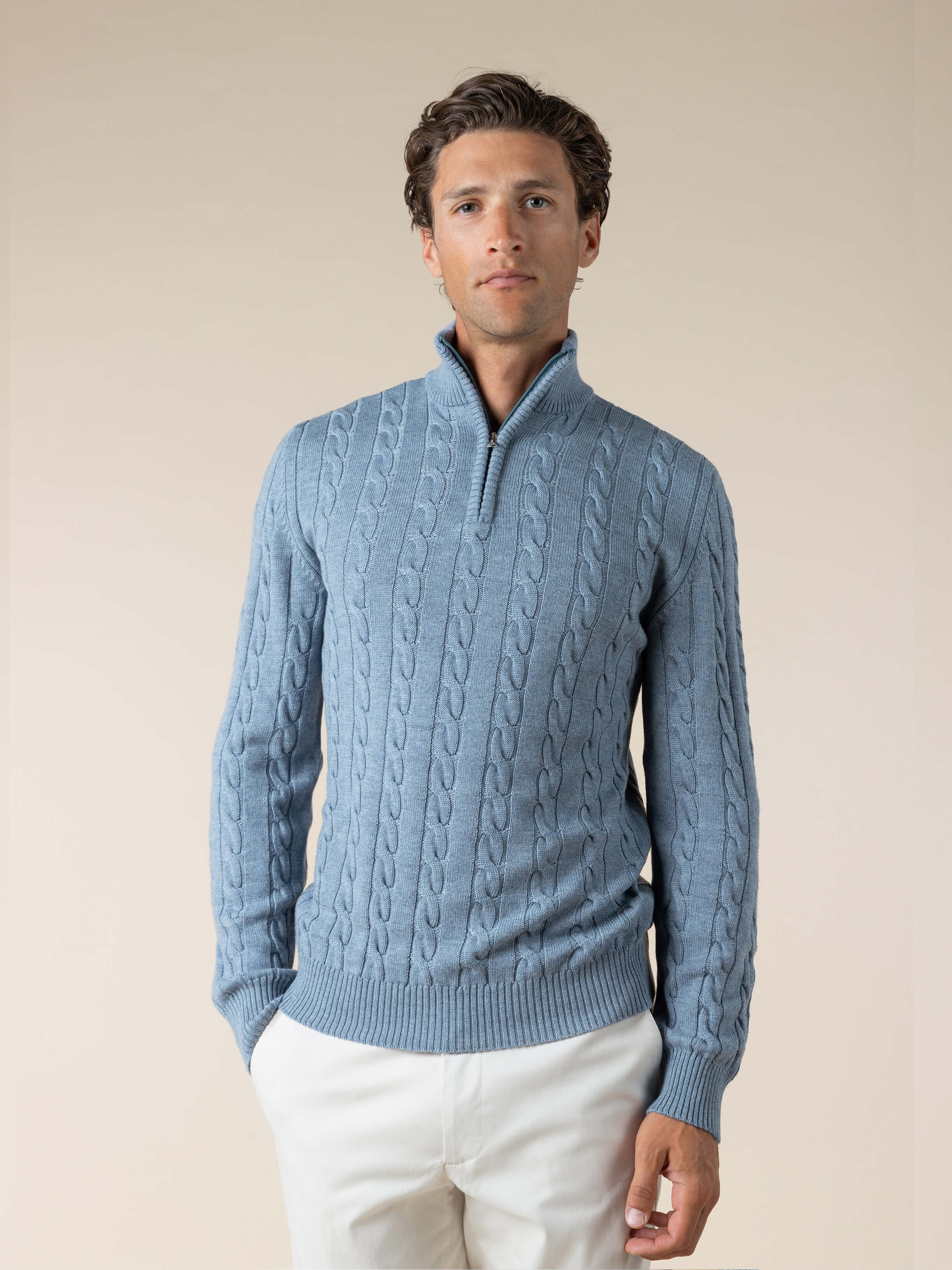 LeClub™ | Zipper Cable Sweater Blue Green