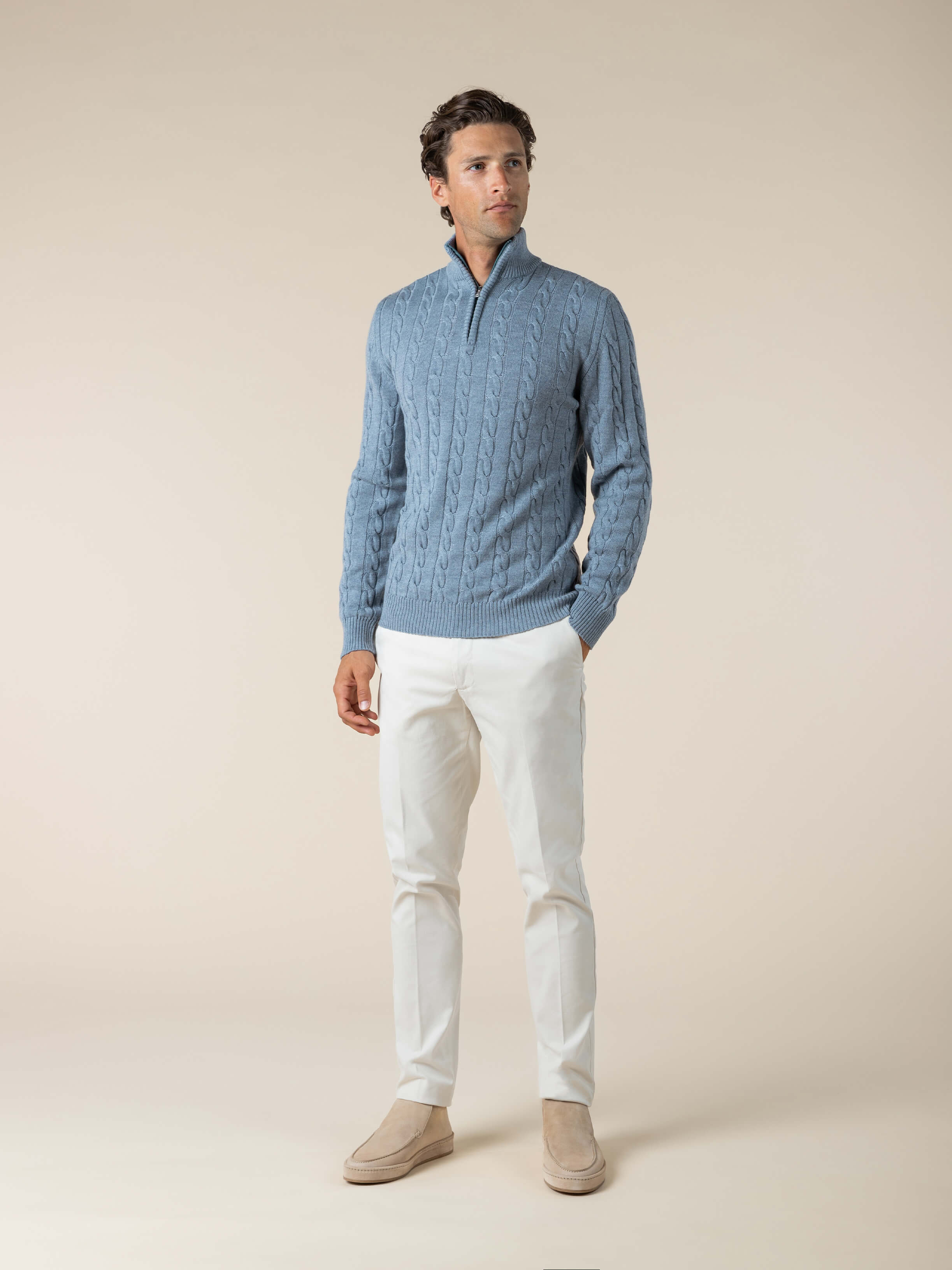 LeClub™ | Zipper Cable Sweater Blue Green