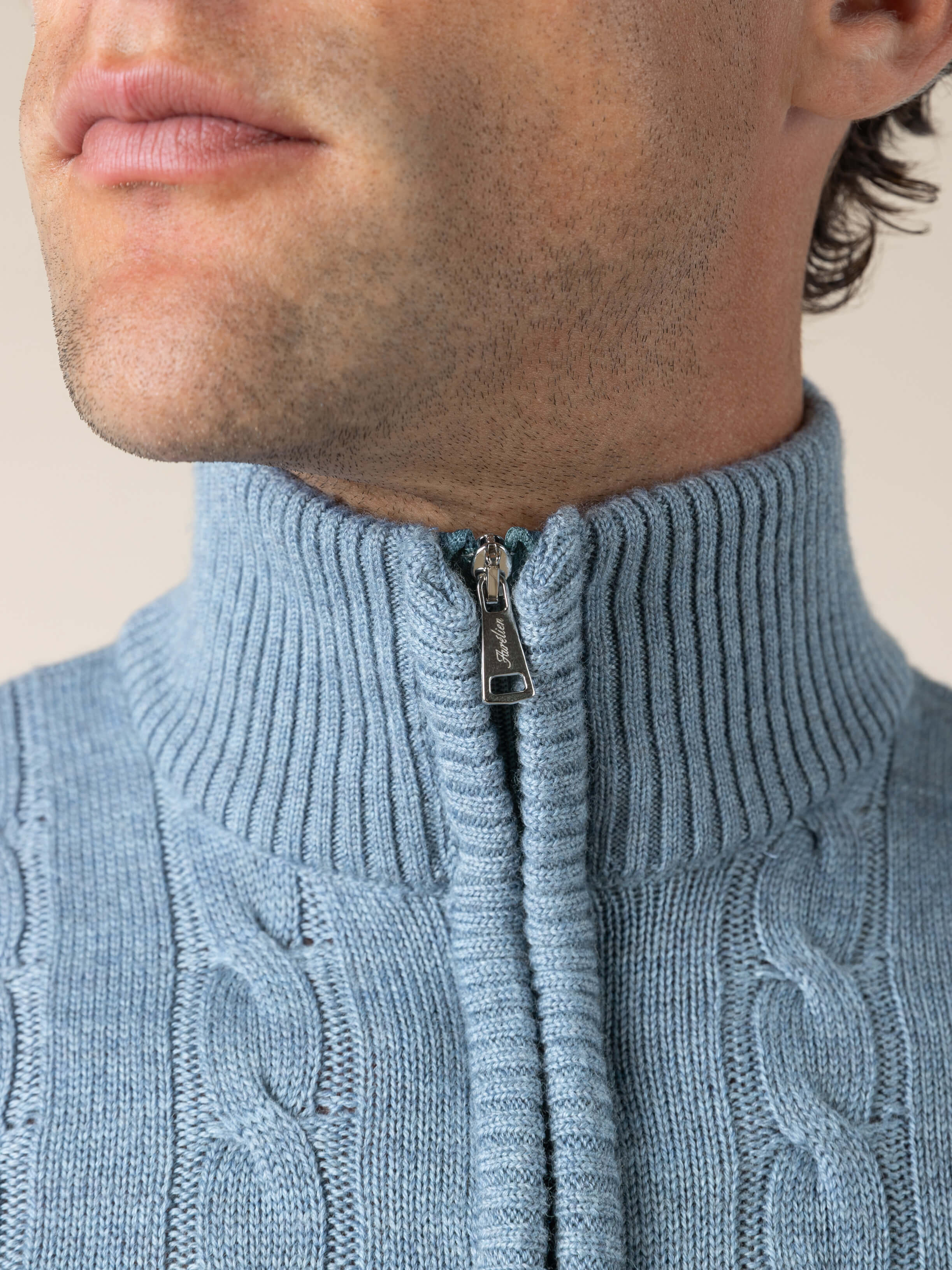 LeClub™ | Zipper Cable Sweater Blue Green