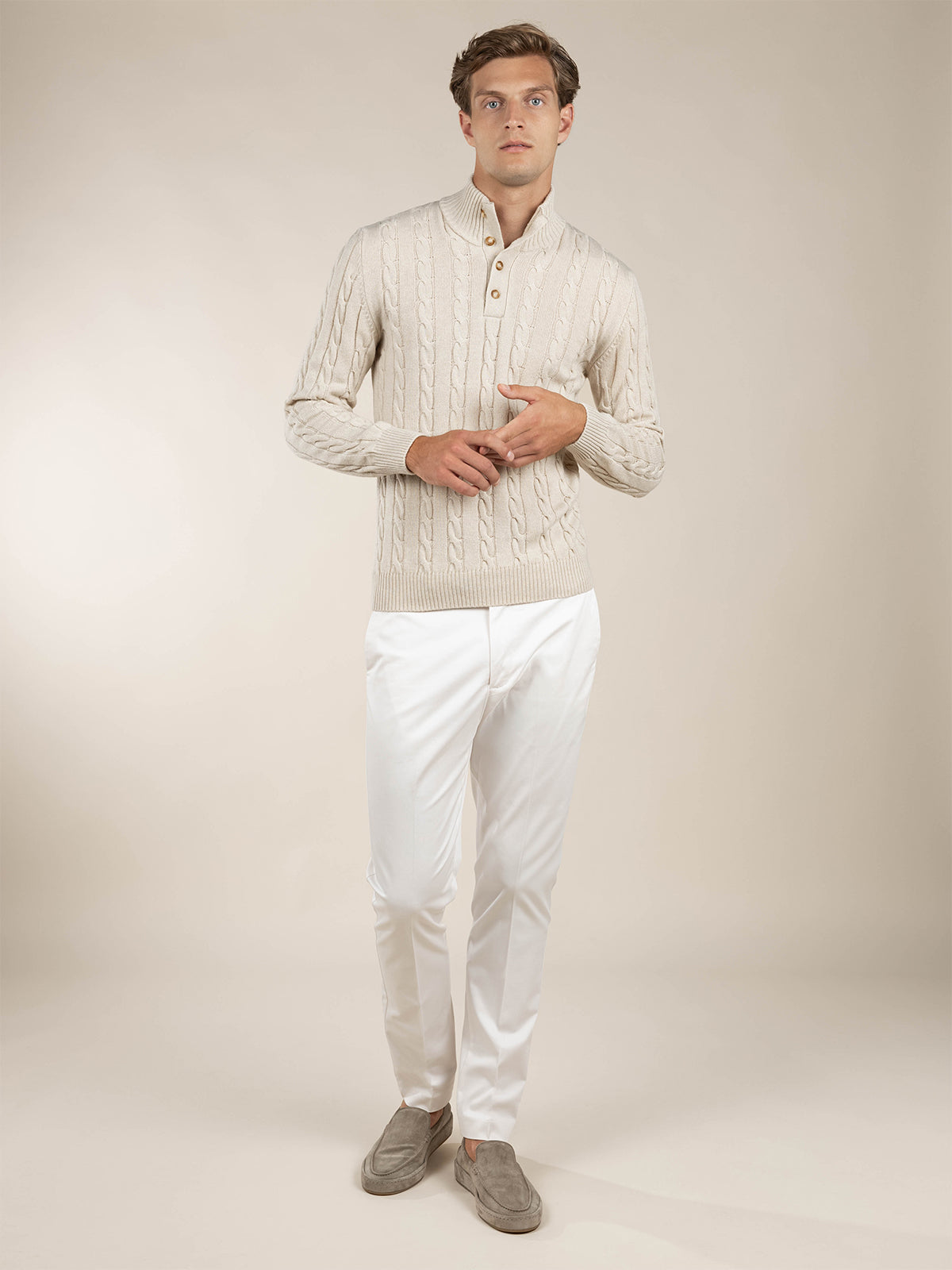 LeClub™ | Light Beige Winter Button Sweater