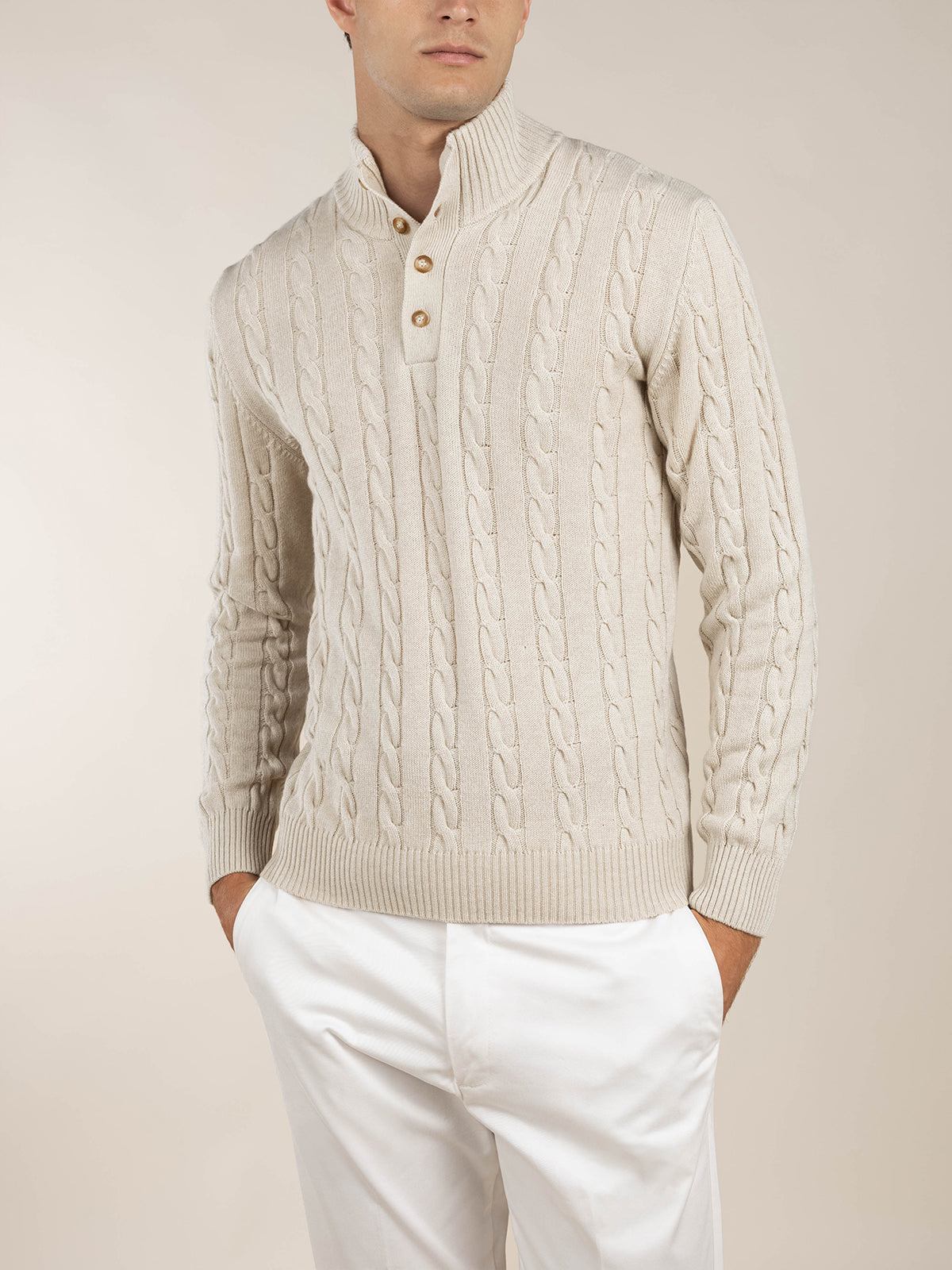 LeClub™ | Light Beige Winter Button Sweater