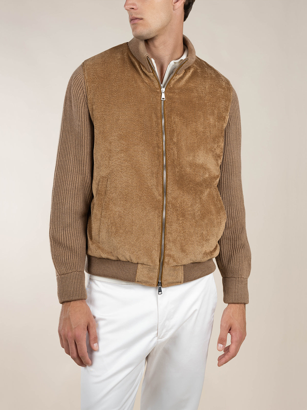 LeClub™ | Beige Corduroy Bomber Jacket