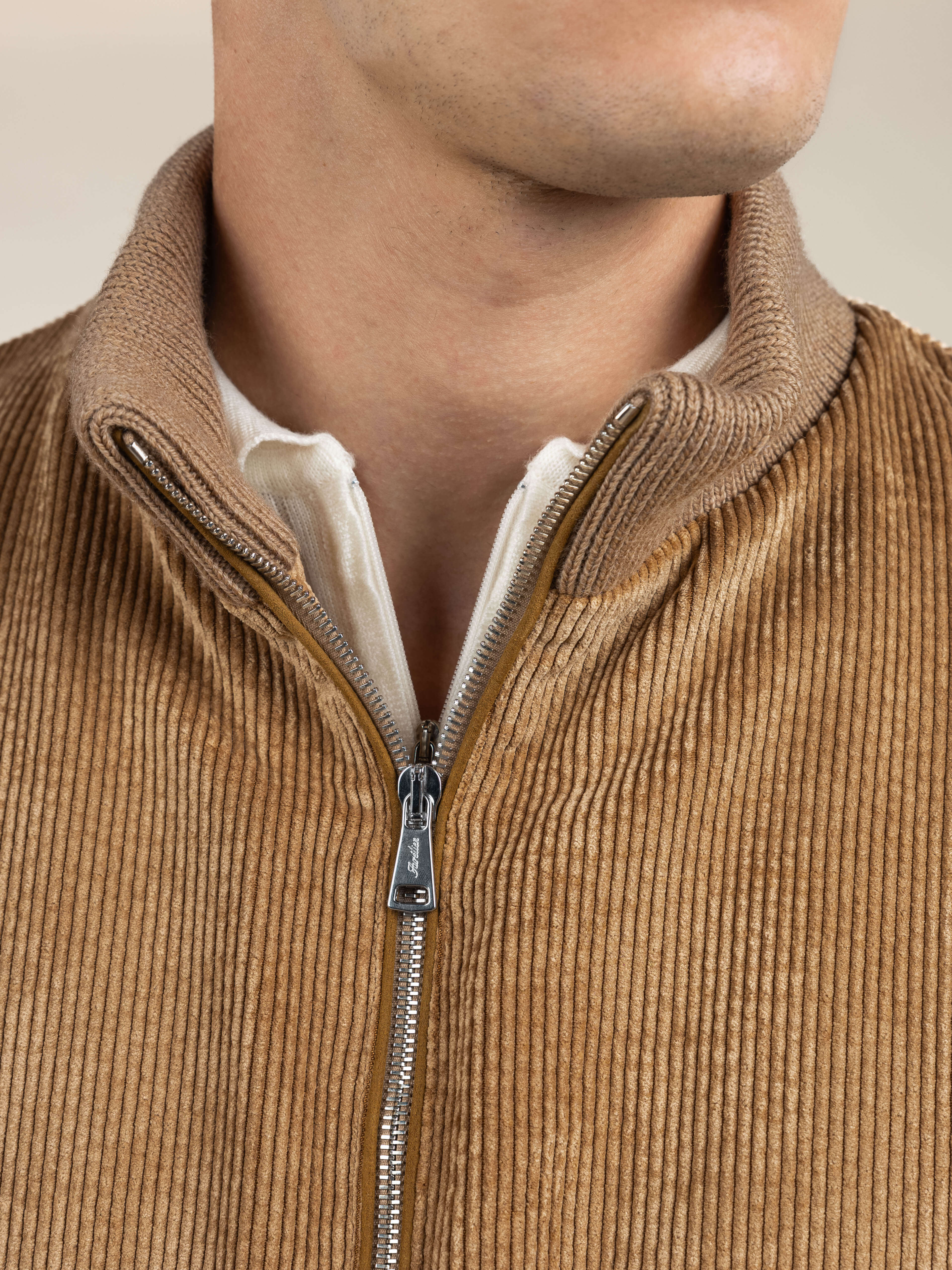 LeClub™ | Beige Corduroy Bomber Jacket