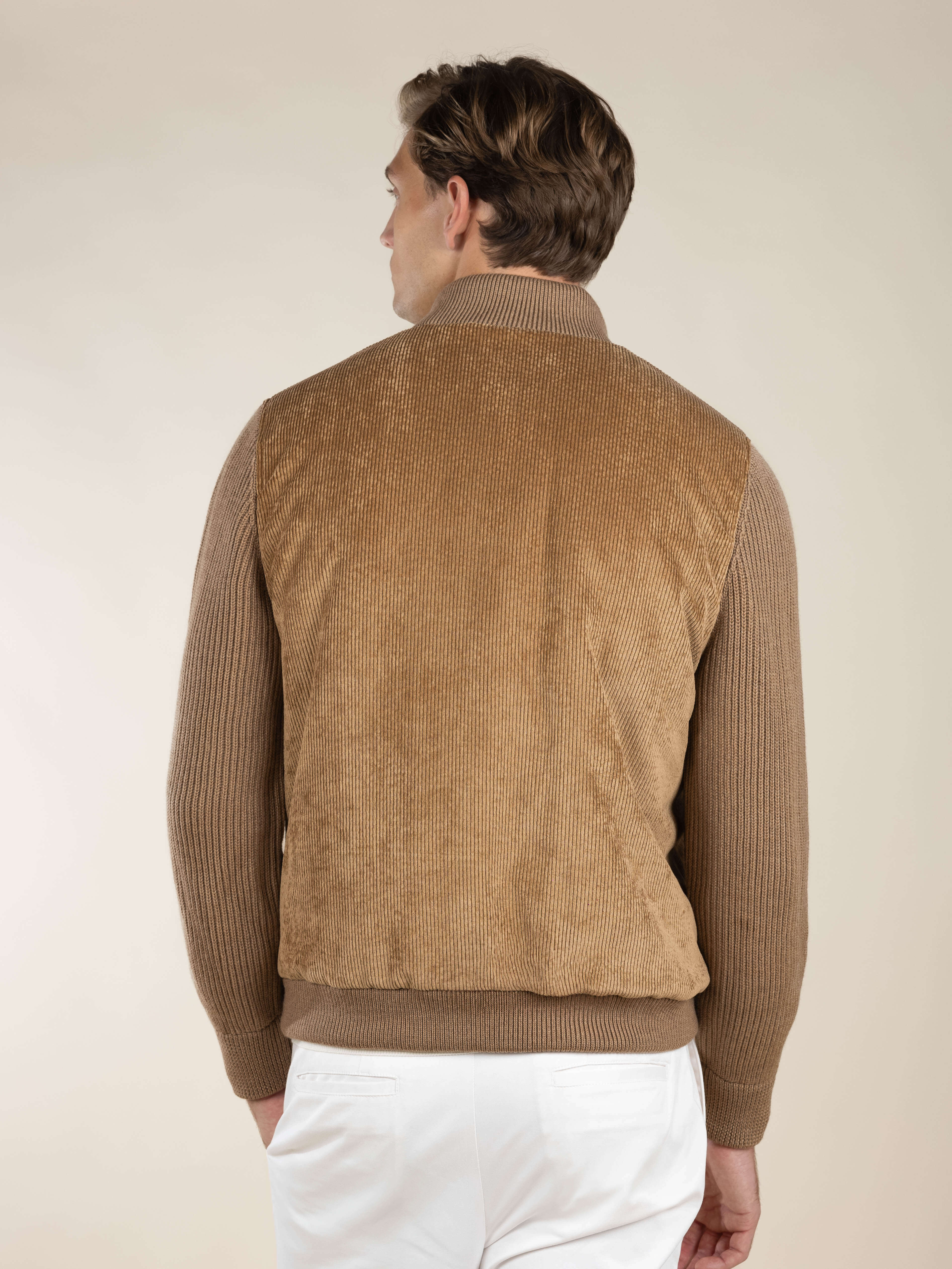 LeClub™ | Beige Corduroy Bomber Jacket