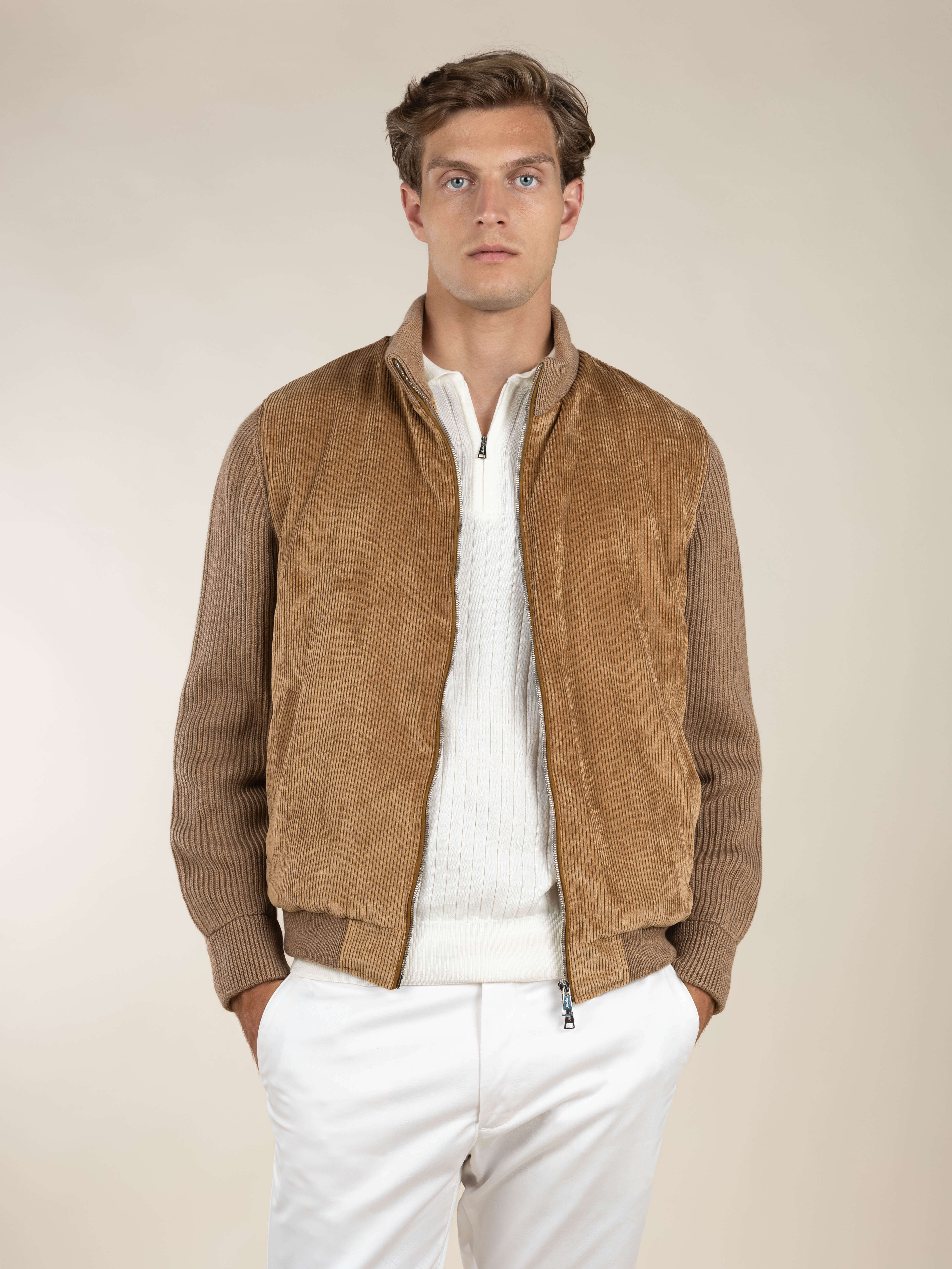 LeClub™ | Beige Corduroy Bomber Jacket