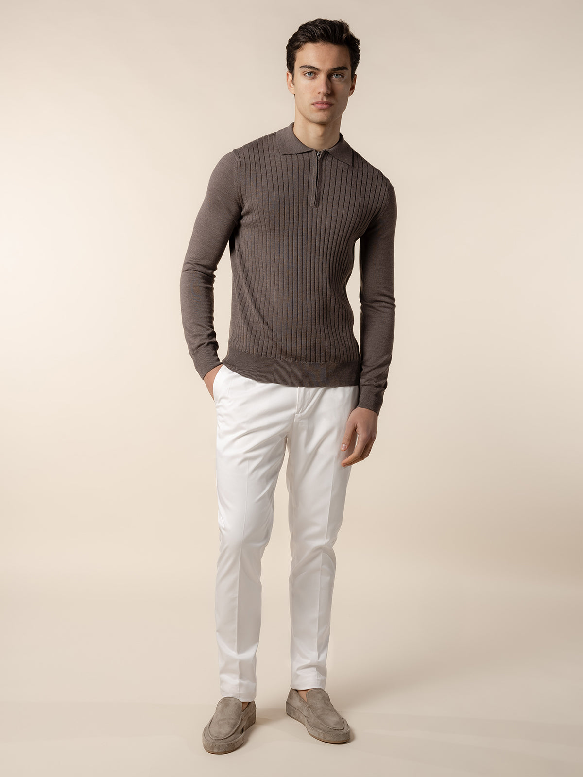 LeClub™ | Ribbed Zipper Polo Ash Grey