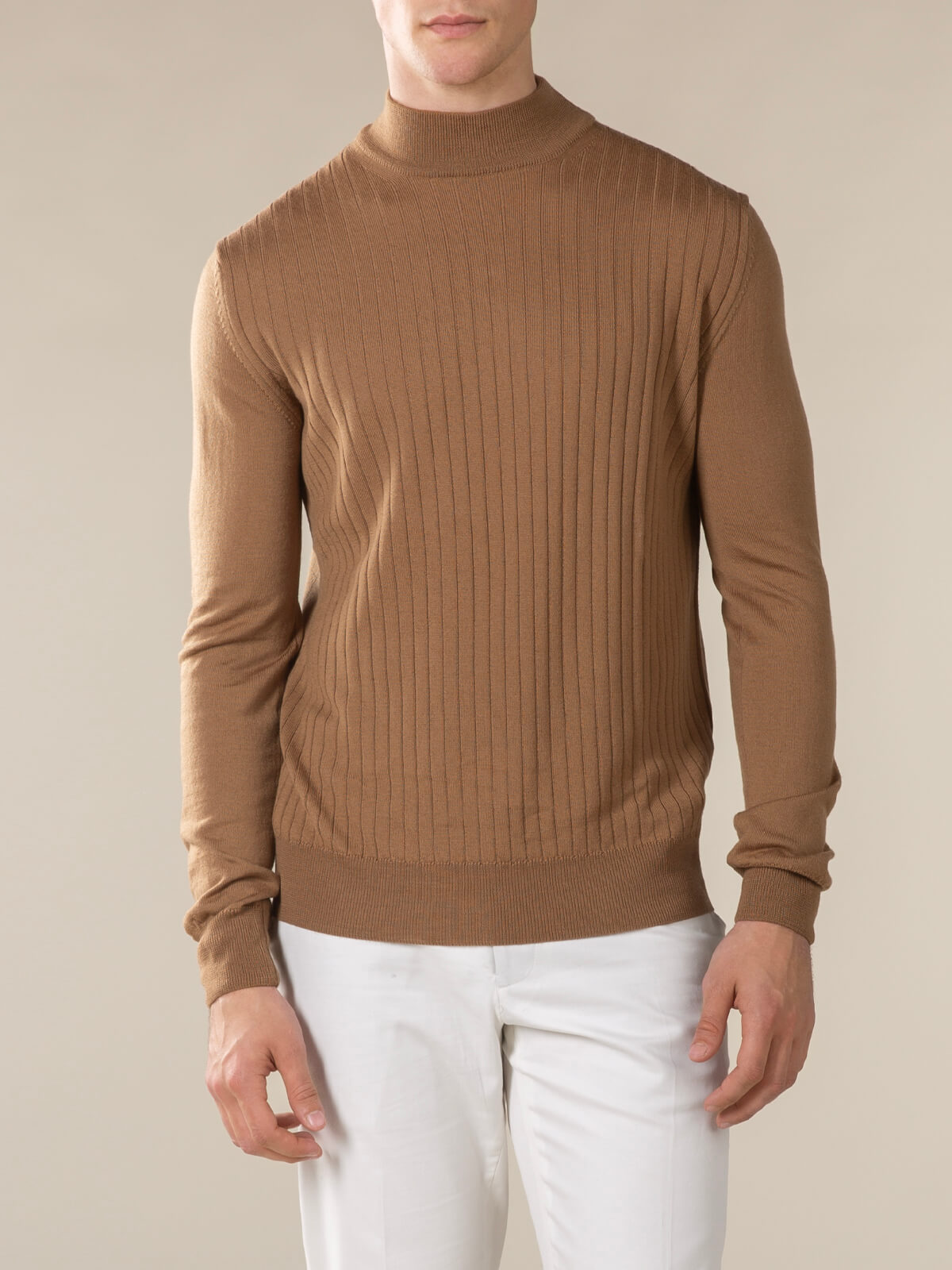 LeClub™ | Extrafine Merino Ribbed Mockneck Caramel