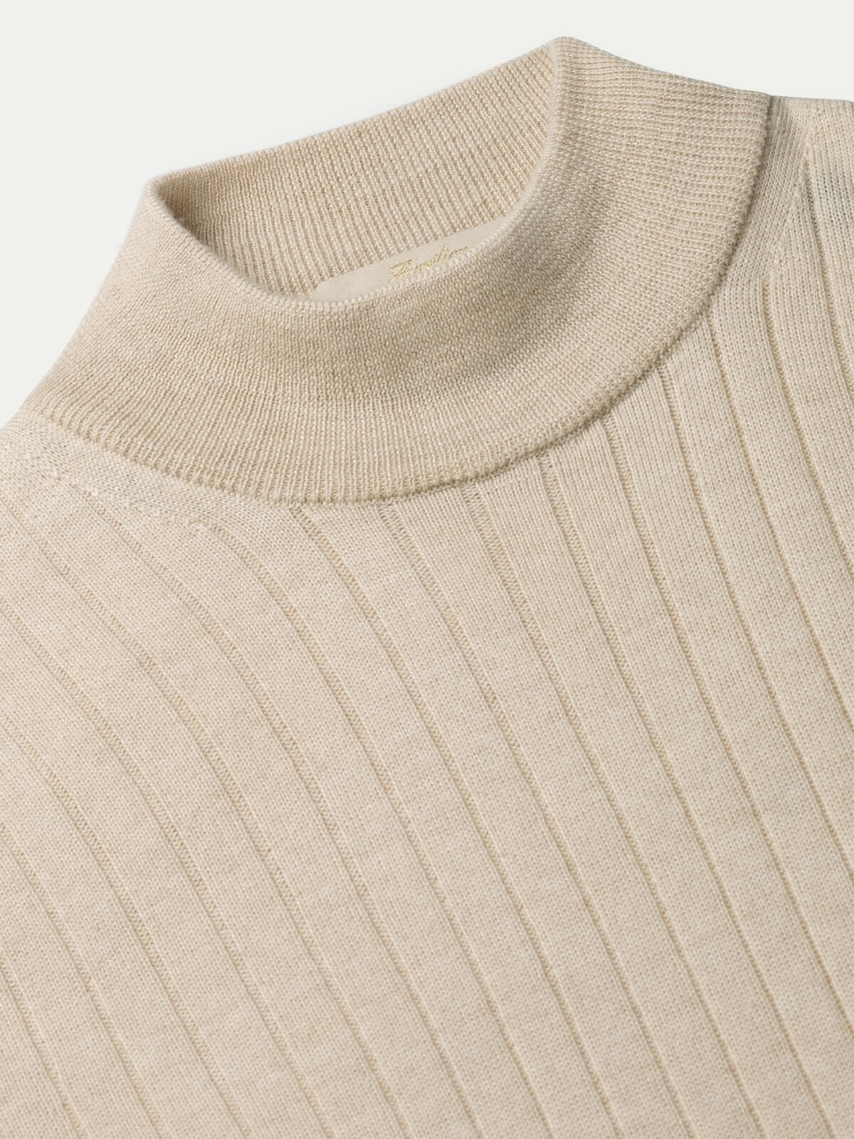 LeClub™ | Extrafine Merino Ribbed Mockneck Light Beige