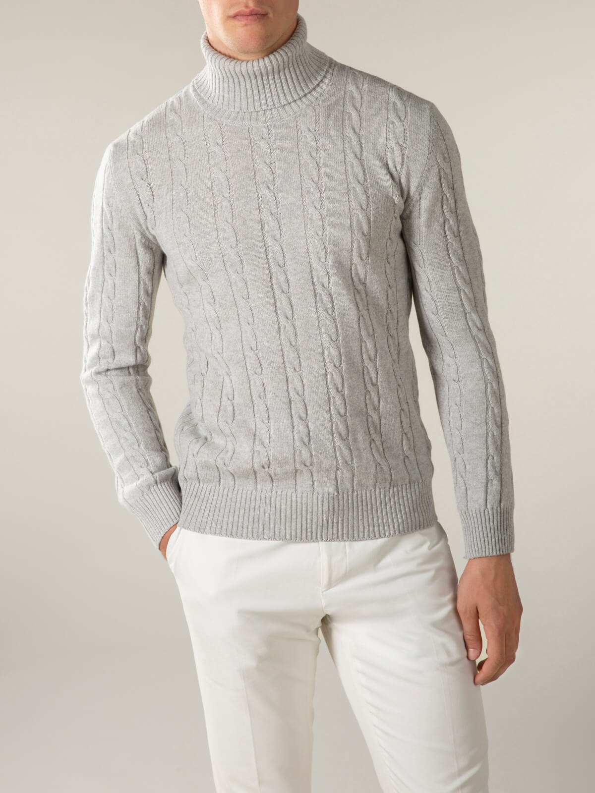 LeClub™ | Dolcevita Cable Knit Sweater Light Grey