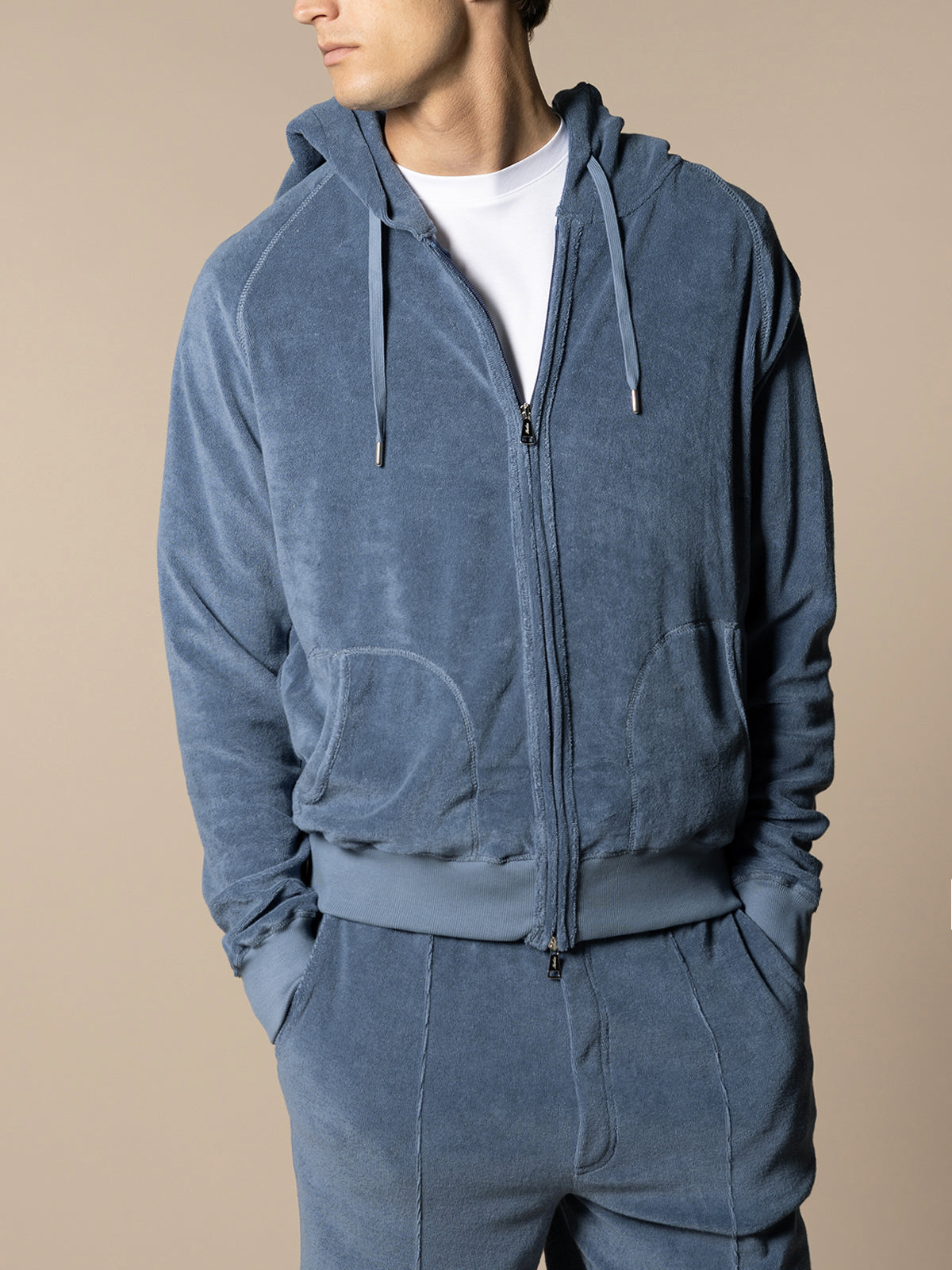 LeClub™ | Steel Blue Terry Towelling Zipper Vest