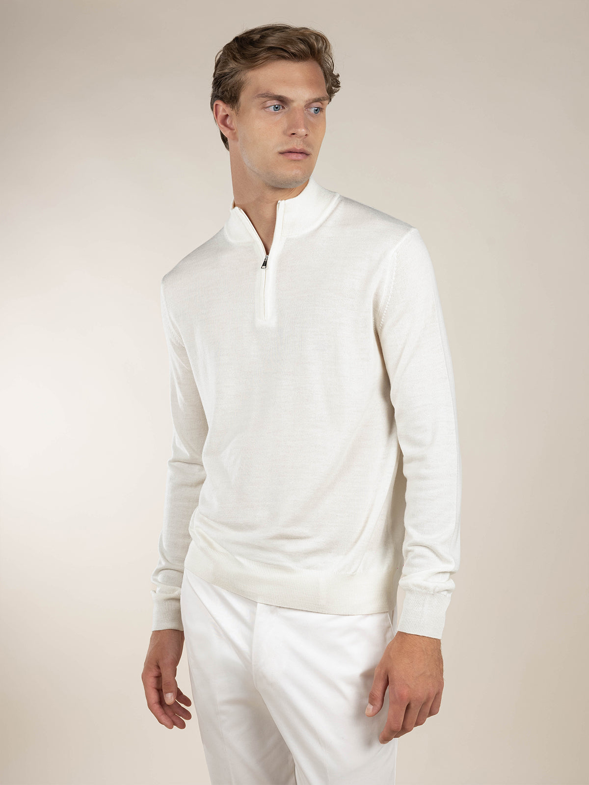 LeClub™ | Extrafine Merino Zipper Sweater Ivory