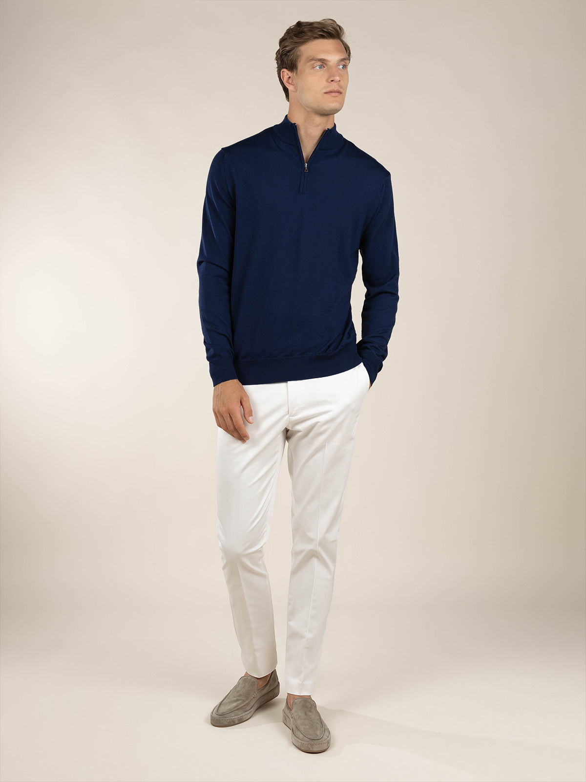 LeClub™ | Extrafine Merino Zipper Sweater Steel Blue