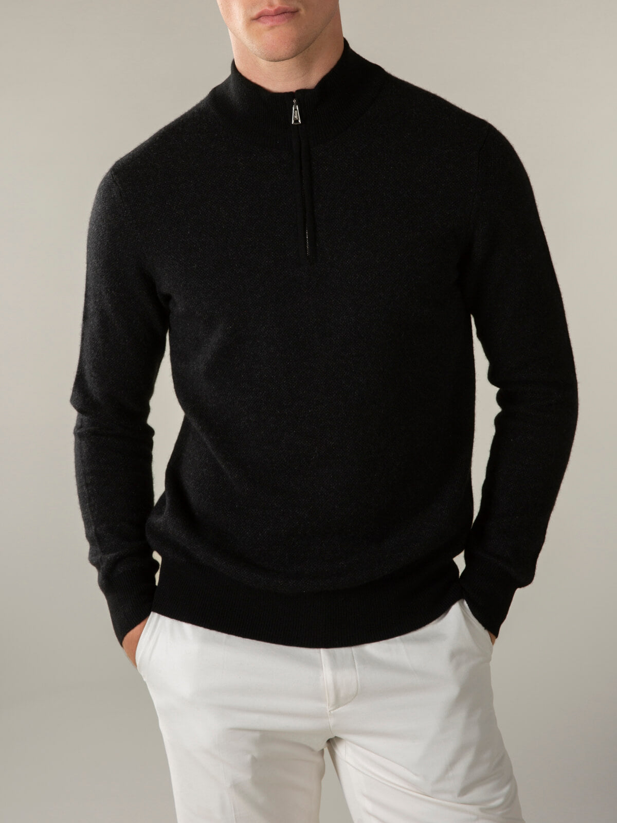 LeClub™ | Black Jacquard Zipper Sweater